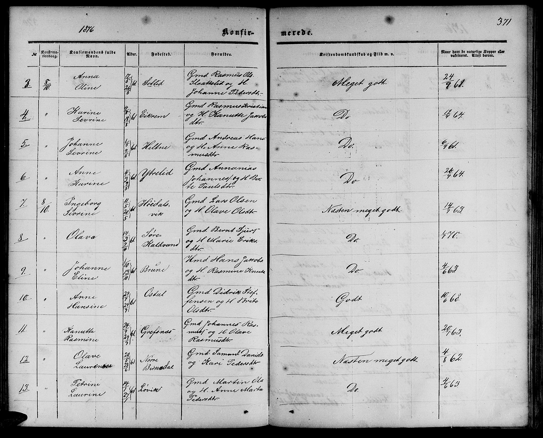 Ministerialprotokoller, klokkerbøker og fødselsregistre - Møre og Romsdal, AV/SAT-A-1454/511/L0157: Parish register (copy) no. 511C03, 1864-1884, p. 371