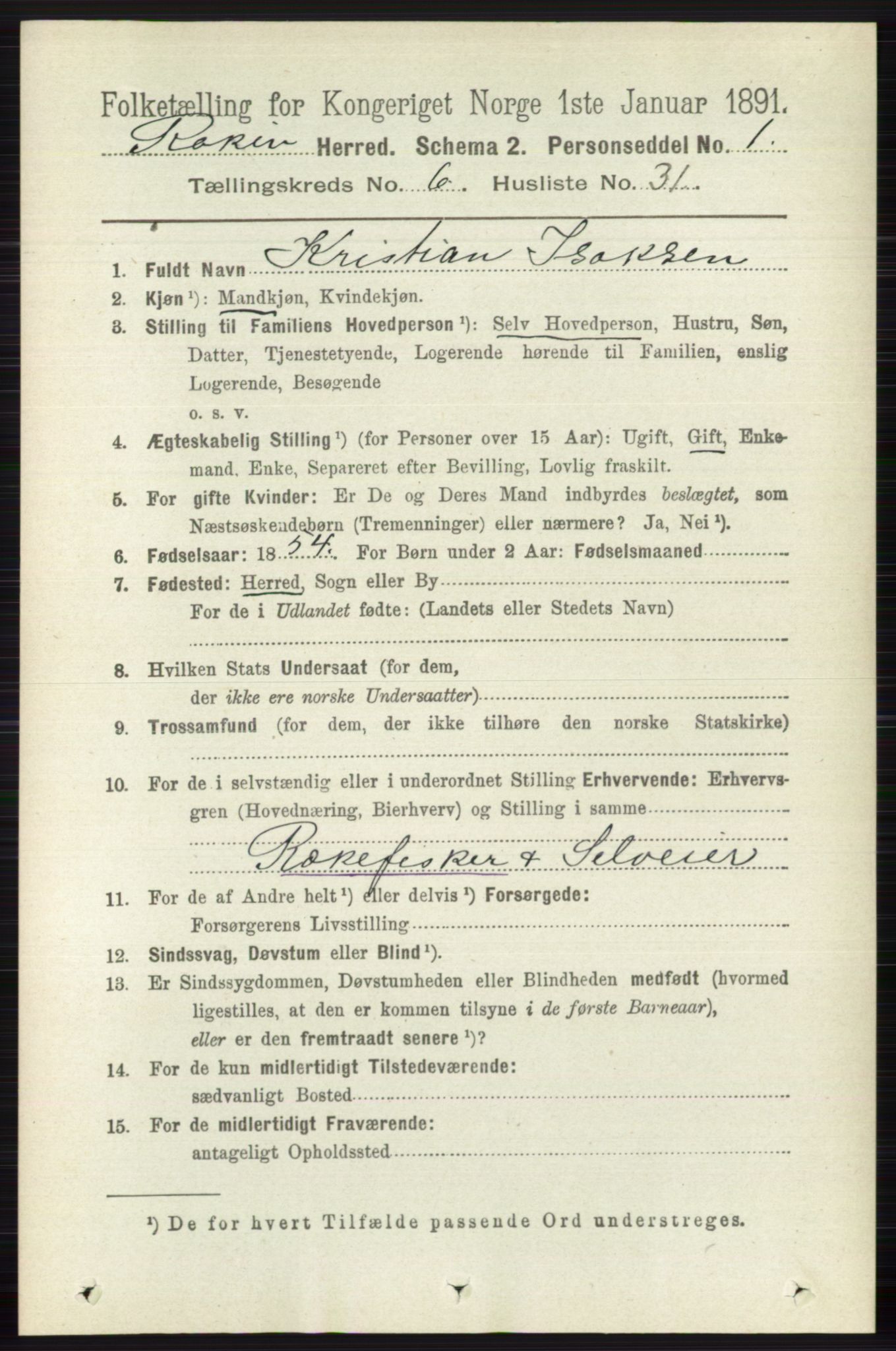 RA, 1891 census for 0627 Røyken, 1891, p. 3815