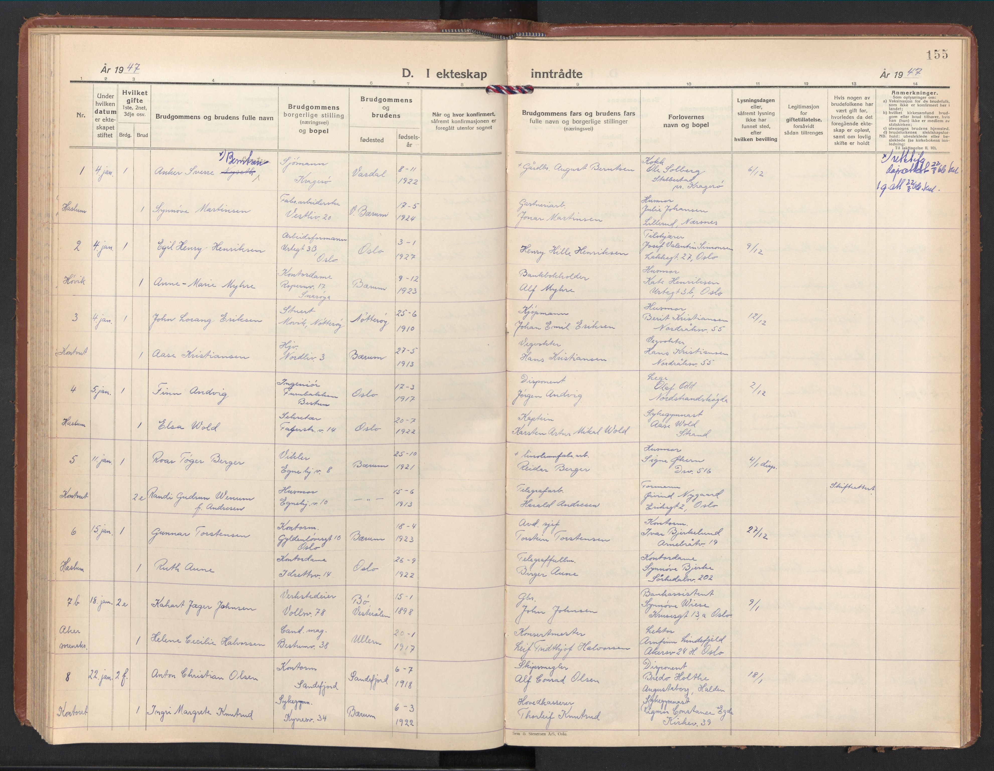 Østre Bærum prestekontor Kirkebøker, AV/SAO-A-10887/F/Fa/L0008: Parish register (official) no. 8, 1940-1948, p. 155