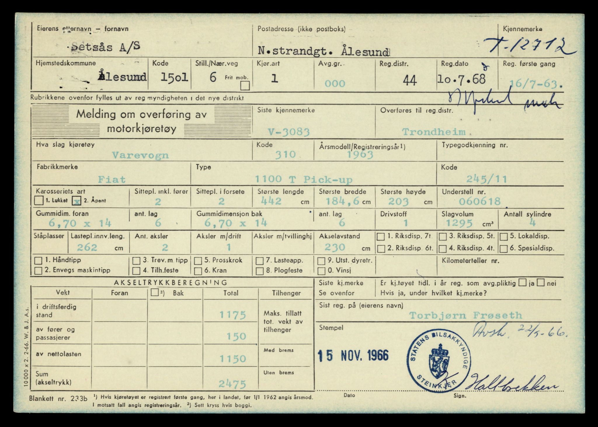 Møre og Romsdal vegkontor - Ålesund trafikkstasjon, AV/SAT-A-4099/F/Fe/L0035: Registreringskort for kjøretøy T 12653 - T 12829, 1927-1998, p. 1148