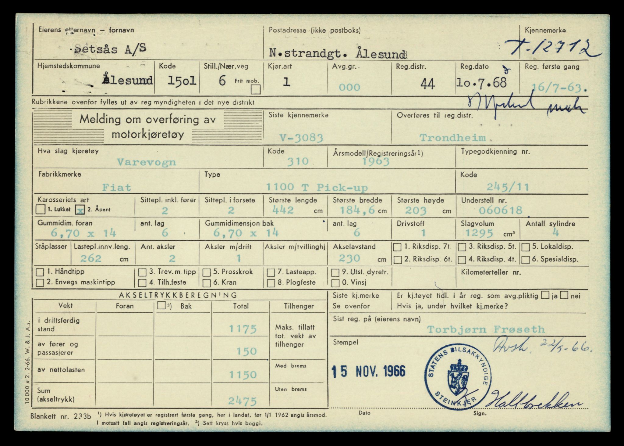 Møre og Romsdal vegkontor - Ålesund trafikkstasjon, SAT/A-4099/F/Fe/L0035: Registreringskort for kjøretøy T 12653 - T 12829, 1927-1998, p. 1148