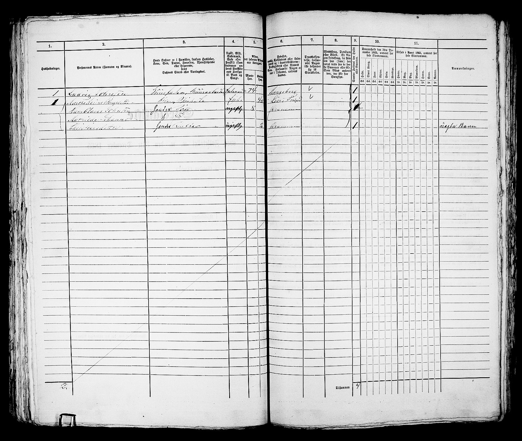 RA, 1865 census for Bragernes in Drammen, 1865, p. 188