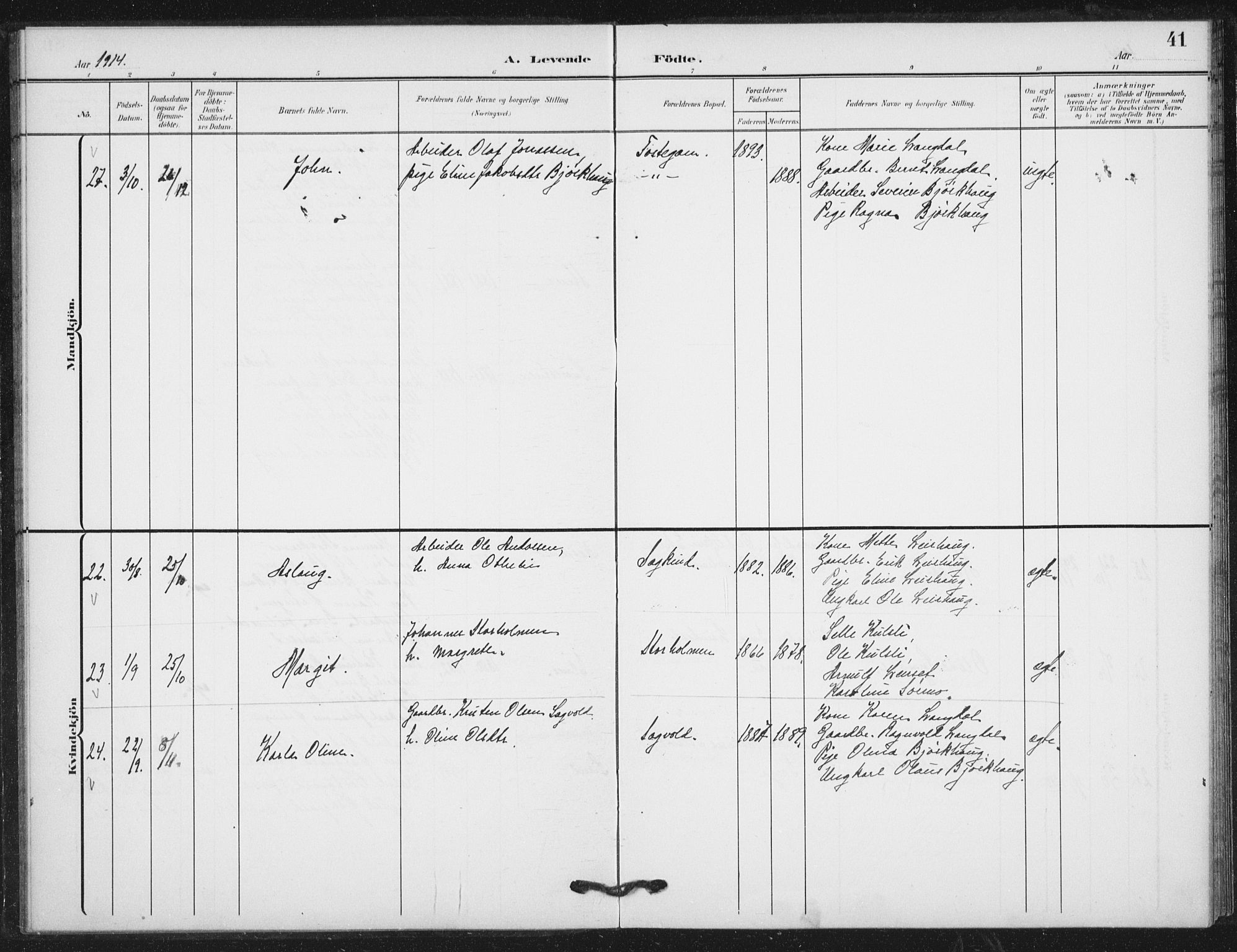 Ministerialprotokoller, klokkerbøker og fødselsregistre - Nord-Trøndelag, AV/SAT-A-1458/724/L0264: Parish register (official) no. 724A02, 1908-1915, p. 41