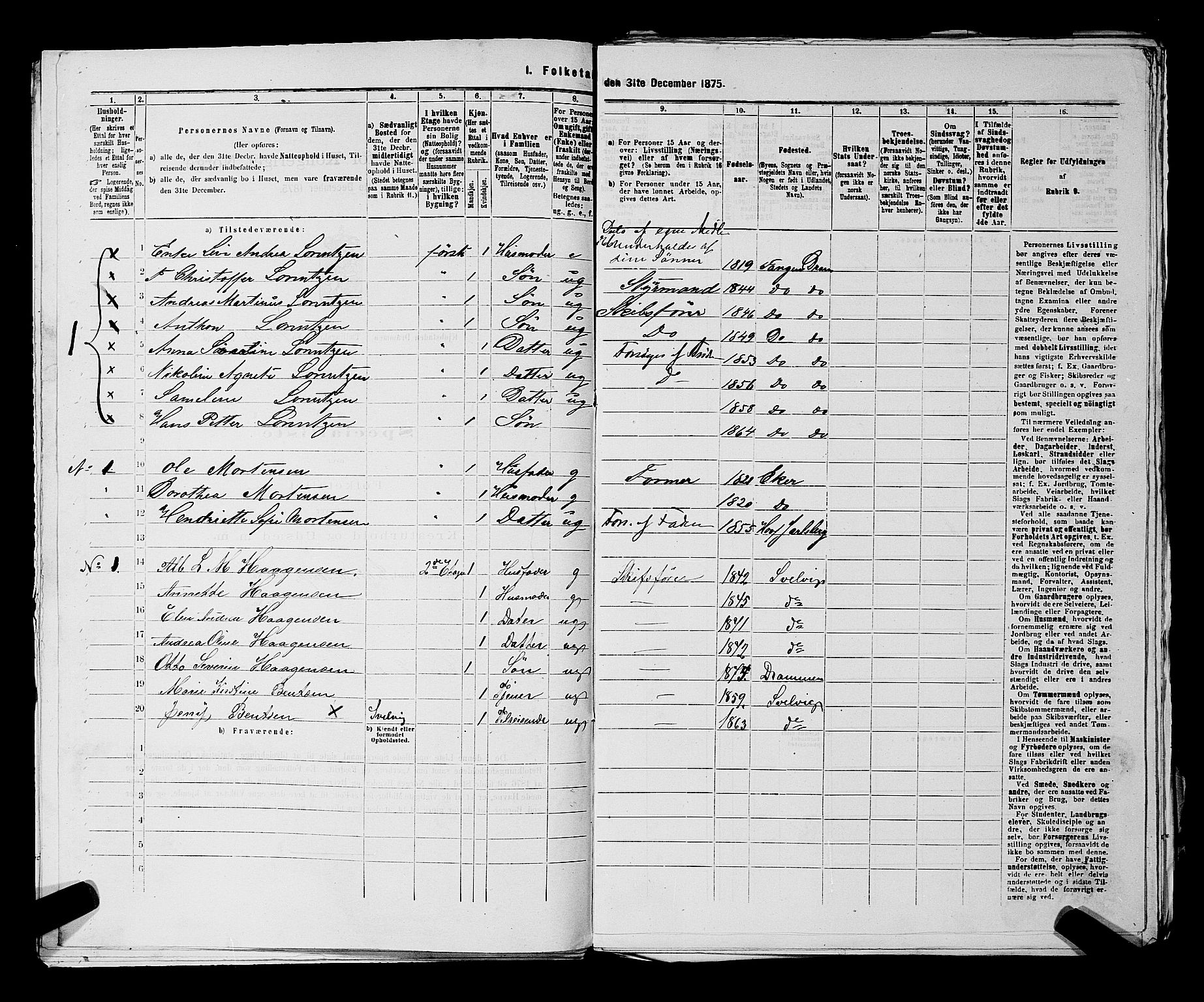 SAKO, 1875 census for 0602 Drammen, 1875, p. 3633