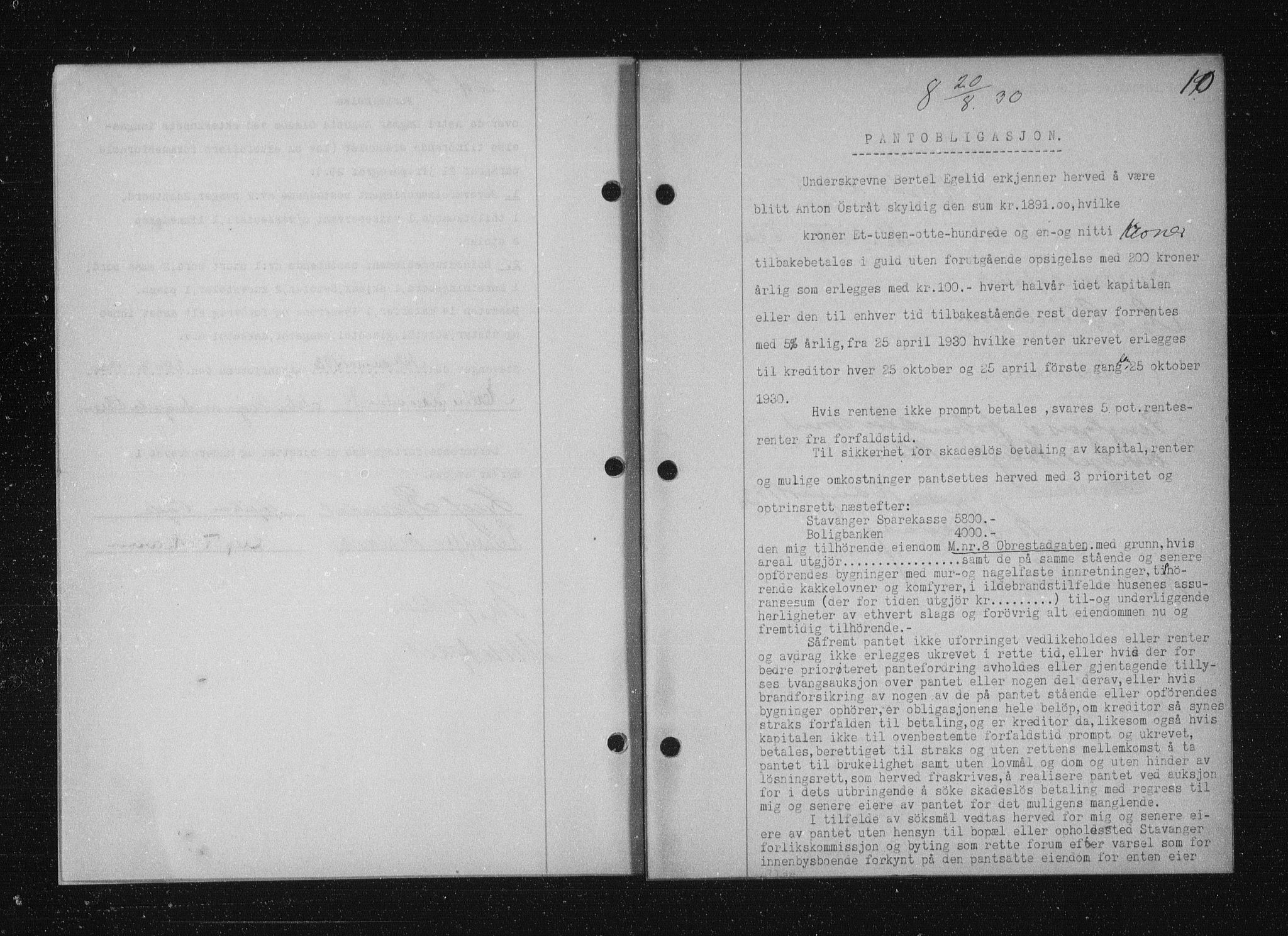 Stavanger byfogd, SAST/A-101408/001/4/41/410/410BB/L0058: Mortgage book no. 48, 1930-1931, Deed date: 20.08.1930