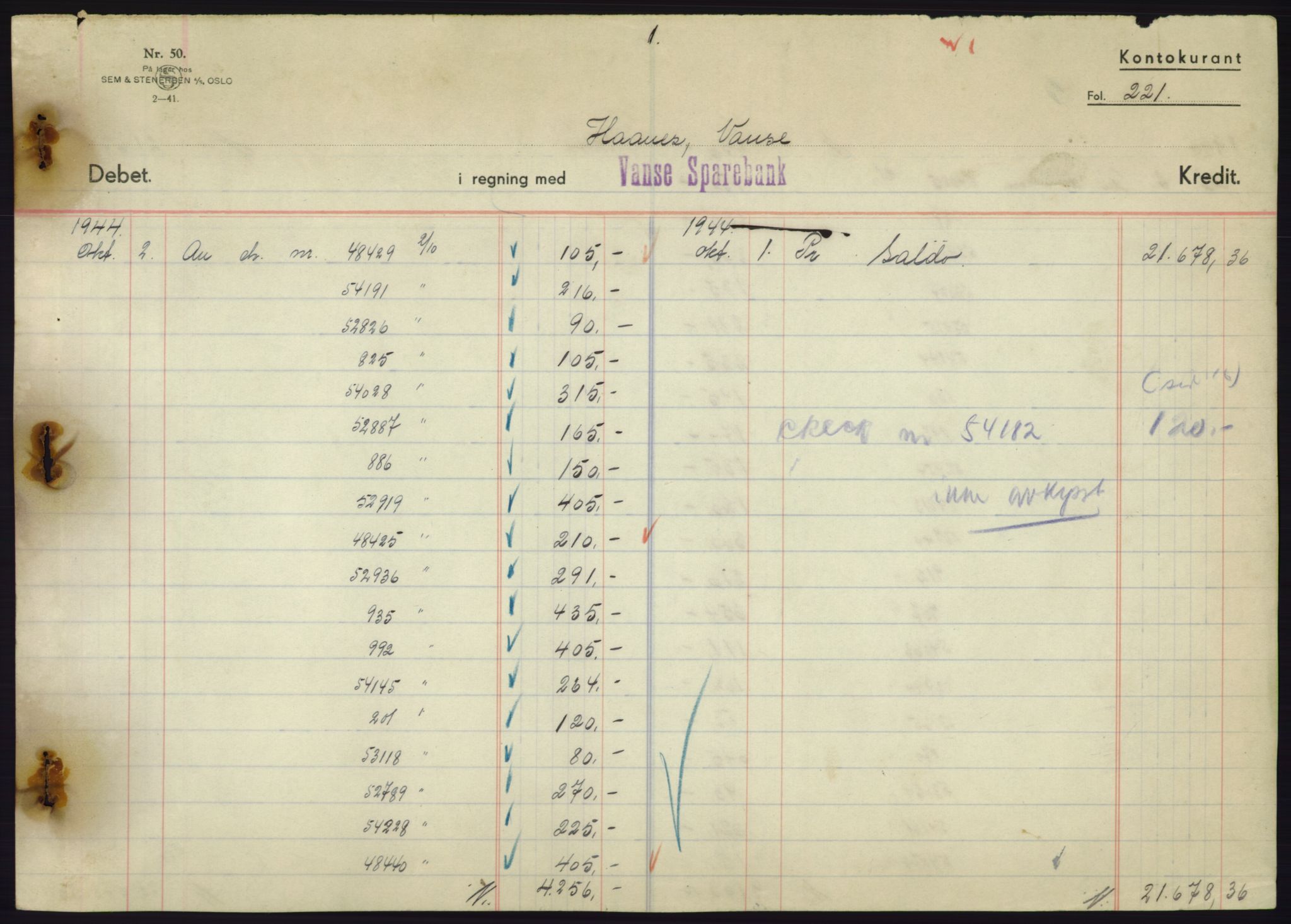 Forsvarsdepartementet, 10. kontor / Oppgjørskontoret, AV/RA-RAFA-1225/D/Db/L0180: Lista oppgjørskontor, 1942-1952, p. 2141