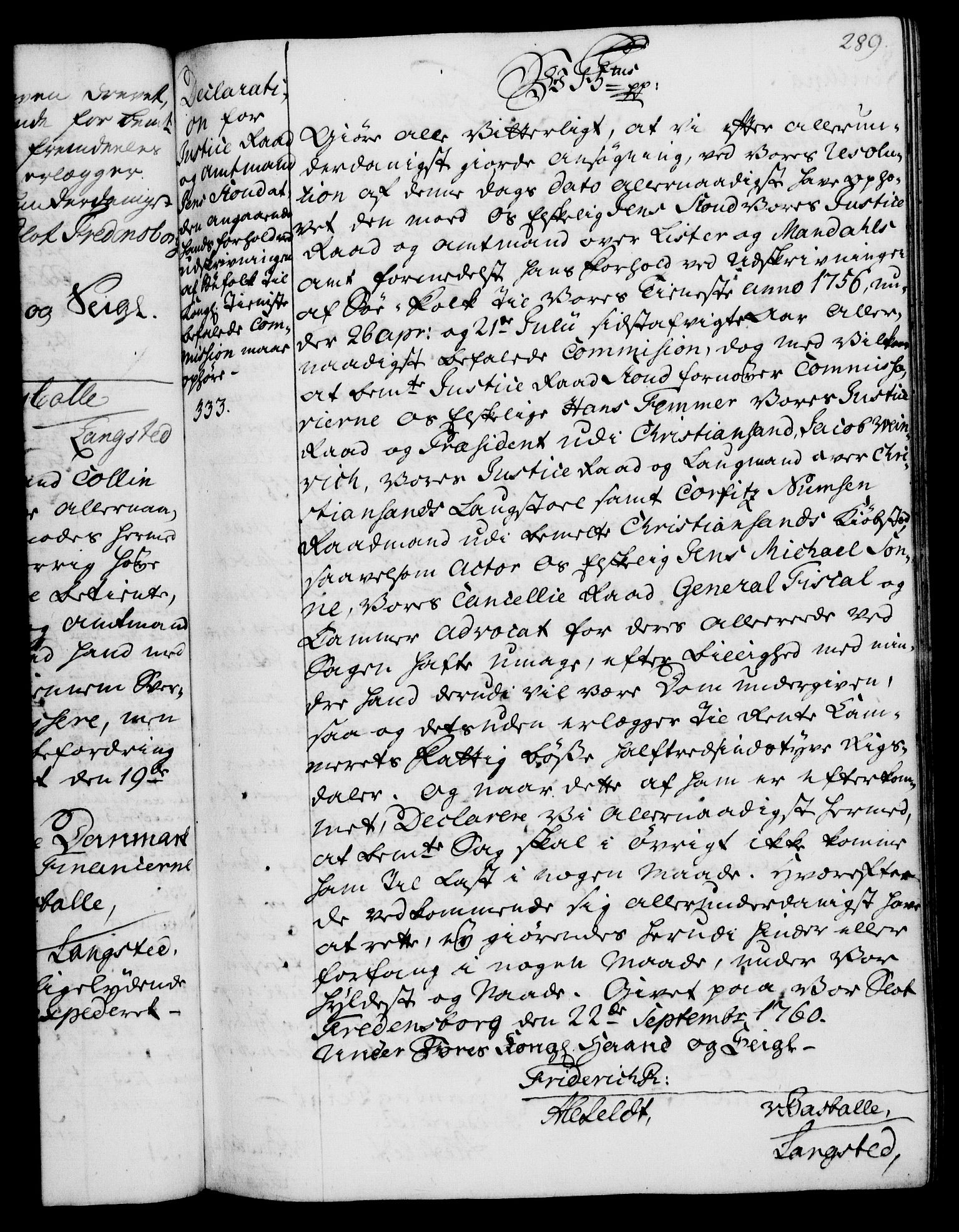 Rentekammeret, Kammerkanselliet, RA/EA-3111/G/Gg/Gga/L0007: Norsk ekspedisjonsprotokoll med register (merket RK 53.7), 1759-1768, p. 289