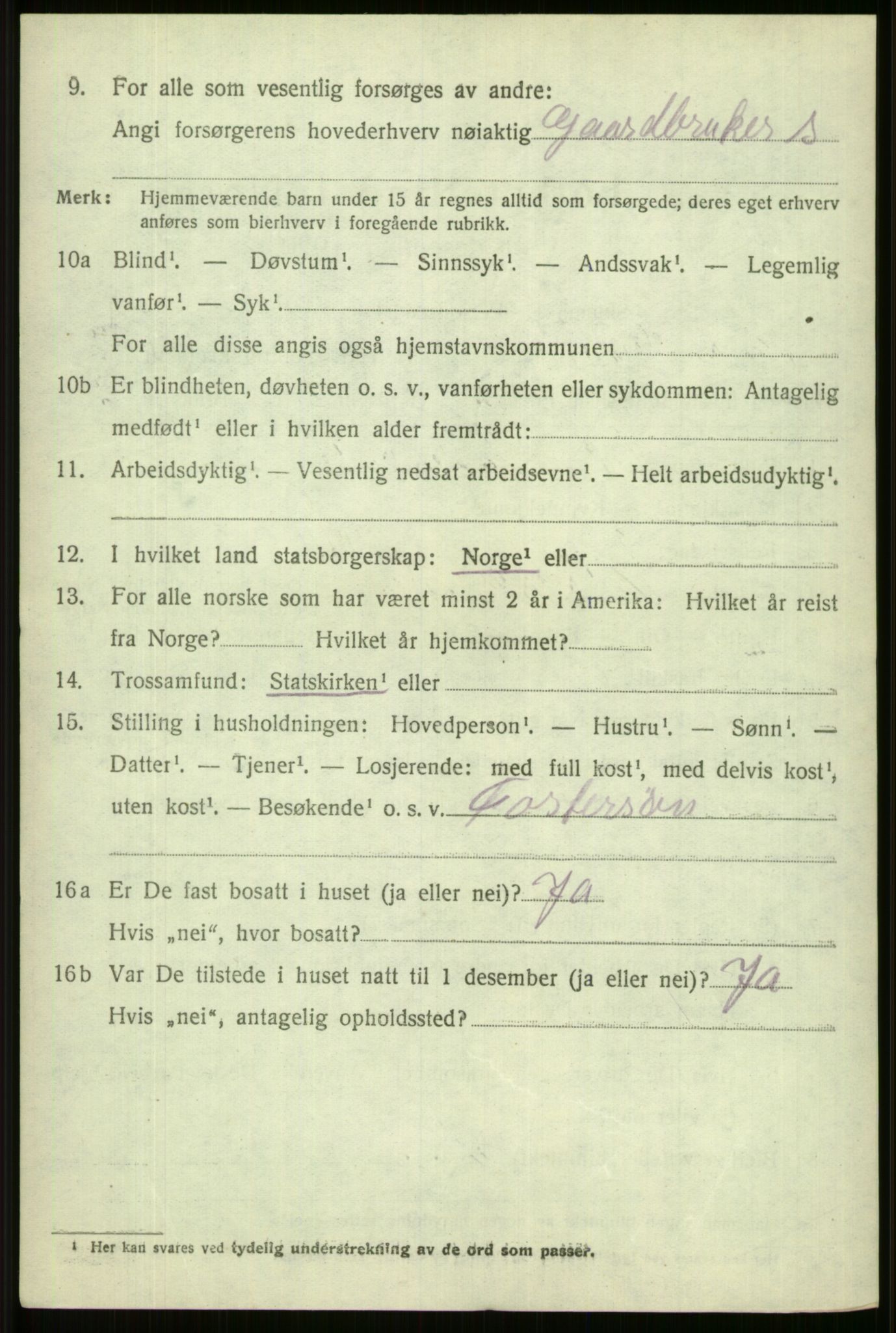 SAB, 1920 census for Vossestrand, 1920, p. 4221