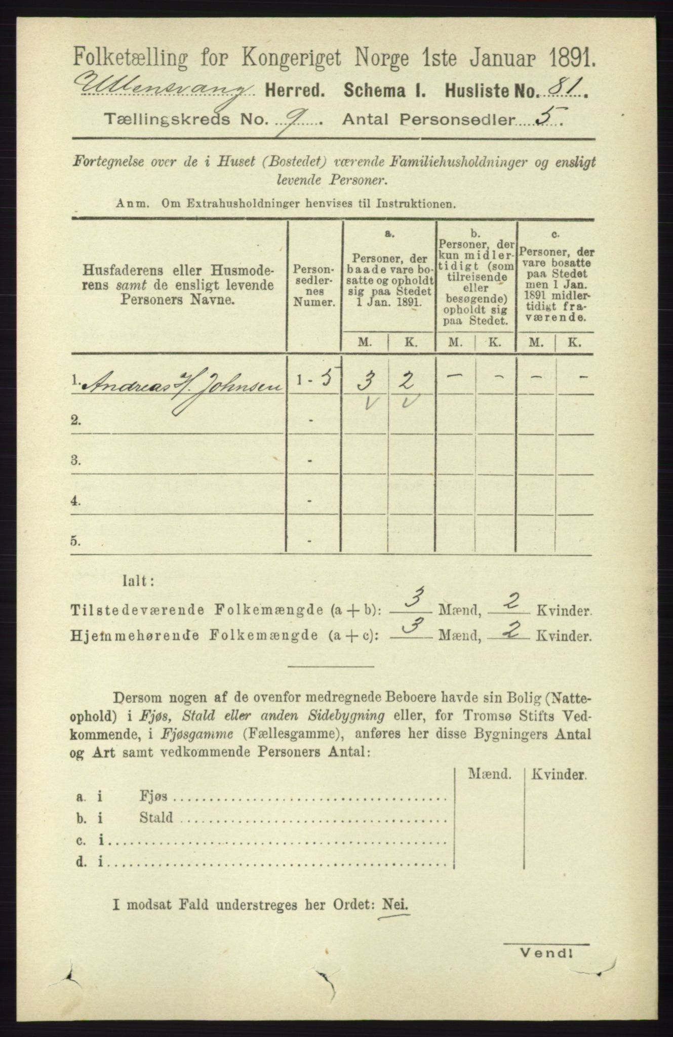 RA, 1891 census for 1230 Ullensvang, 1891, p. 3153