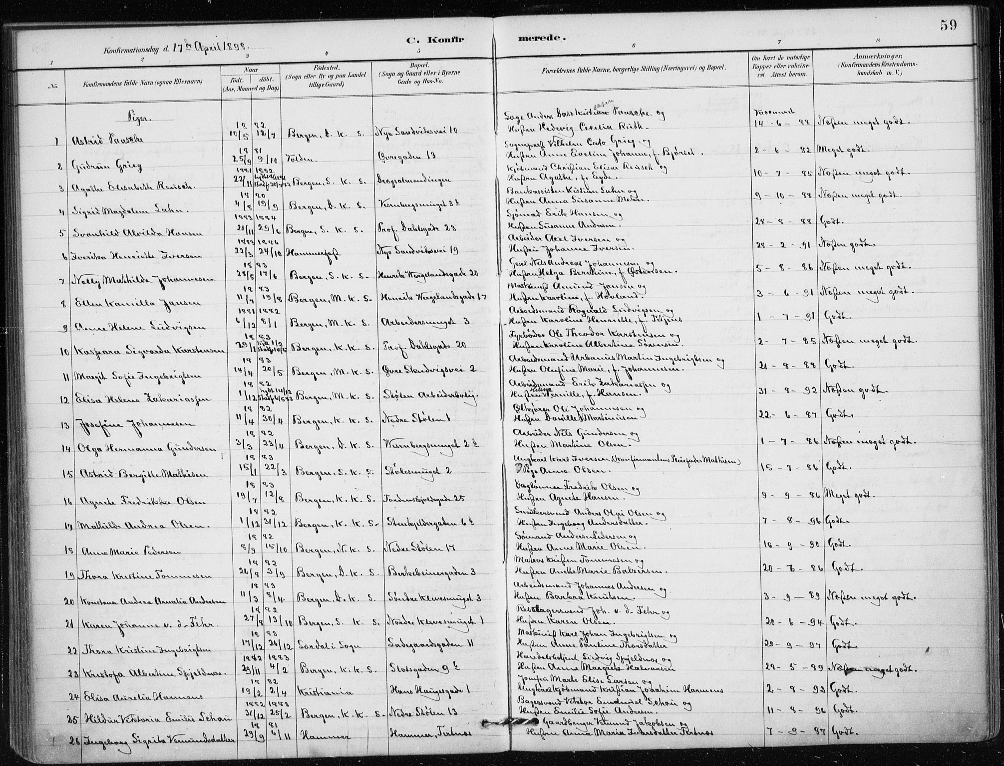 Mariakirken Sokneprestembete, AV/SAB-A-76901/H/Haa/L0013: Parish register (official) no. C 1, 1889-1900, p. 59