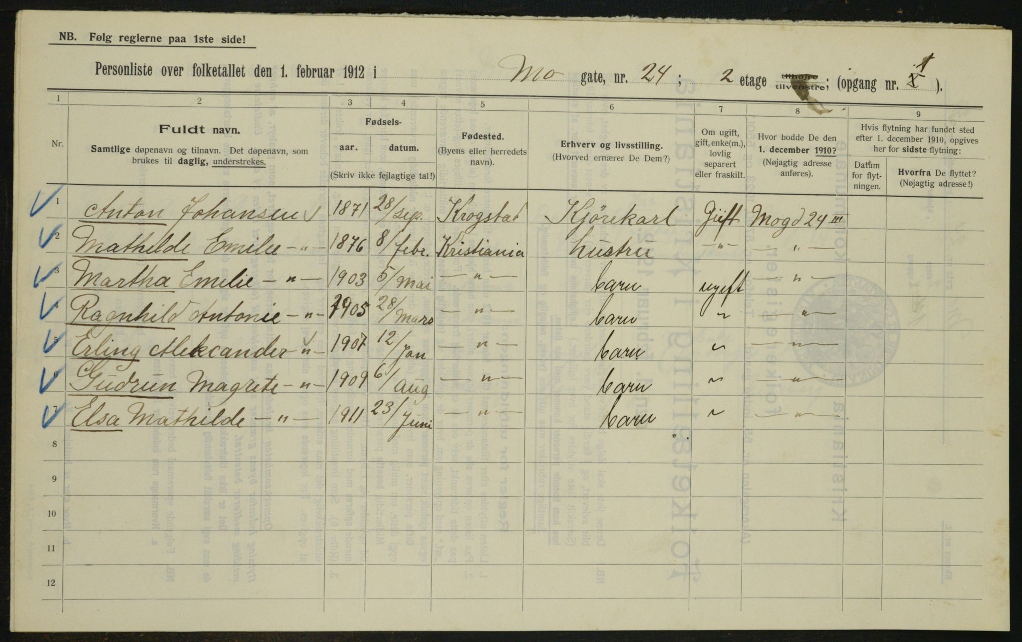 OBA, Municipal Census 1912 for Kristiania, 1912, p. 66092