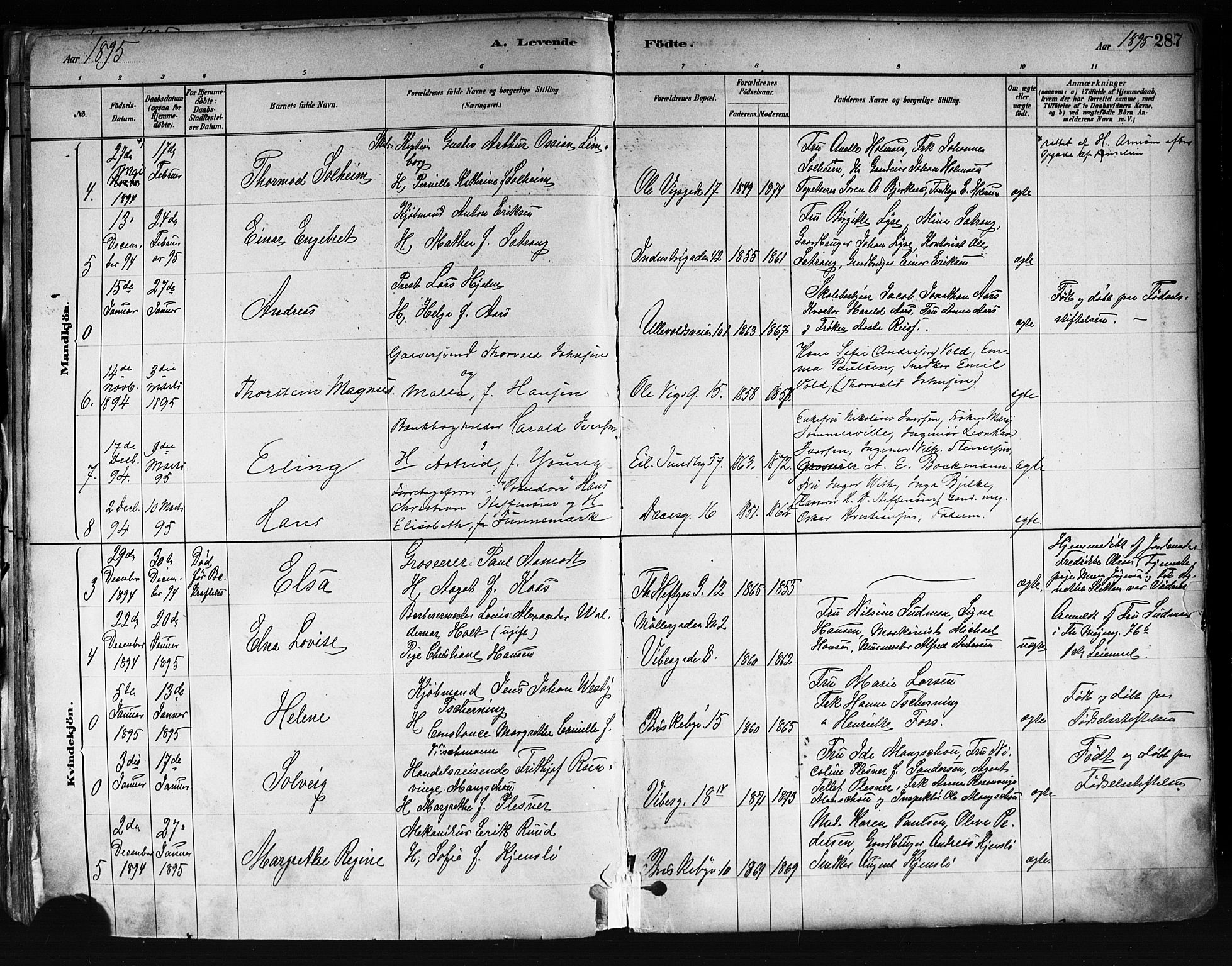 Uranienborg prestekontor Kirkebøker, AV/SAO-A-10877/F/Fa/L0001: Parish register (official) no. 1, 1880-1895, p. 287