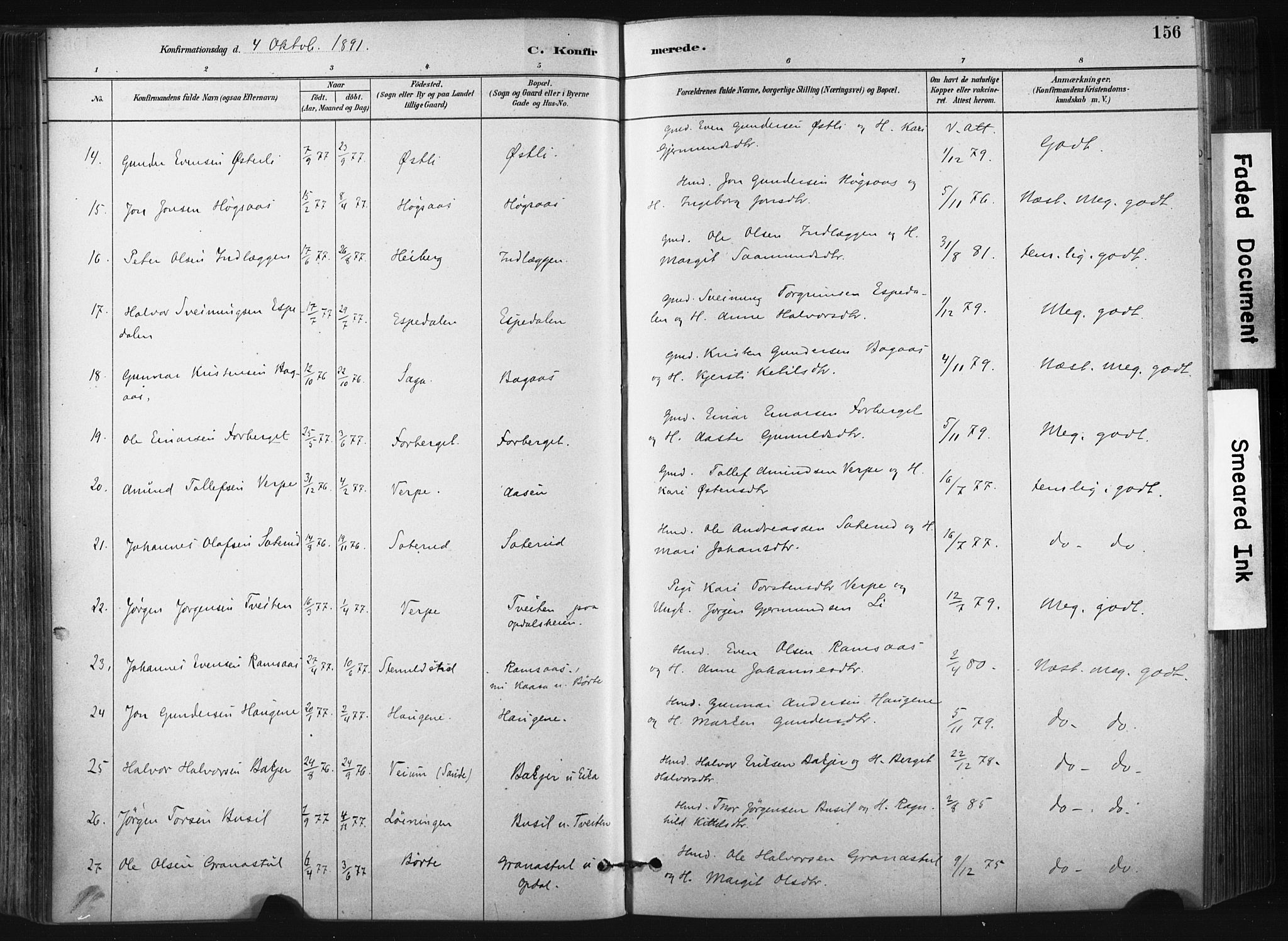 Bø kirkebøker, SAKO/A-257/F/Fa/L0010: Parish register (official) no. 10, 1880-1892, p. 156