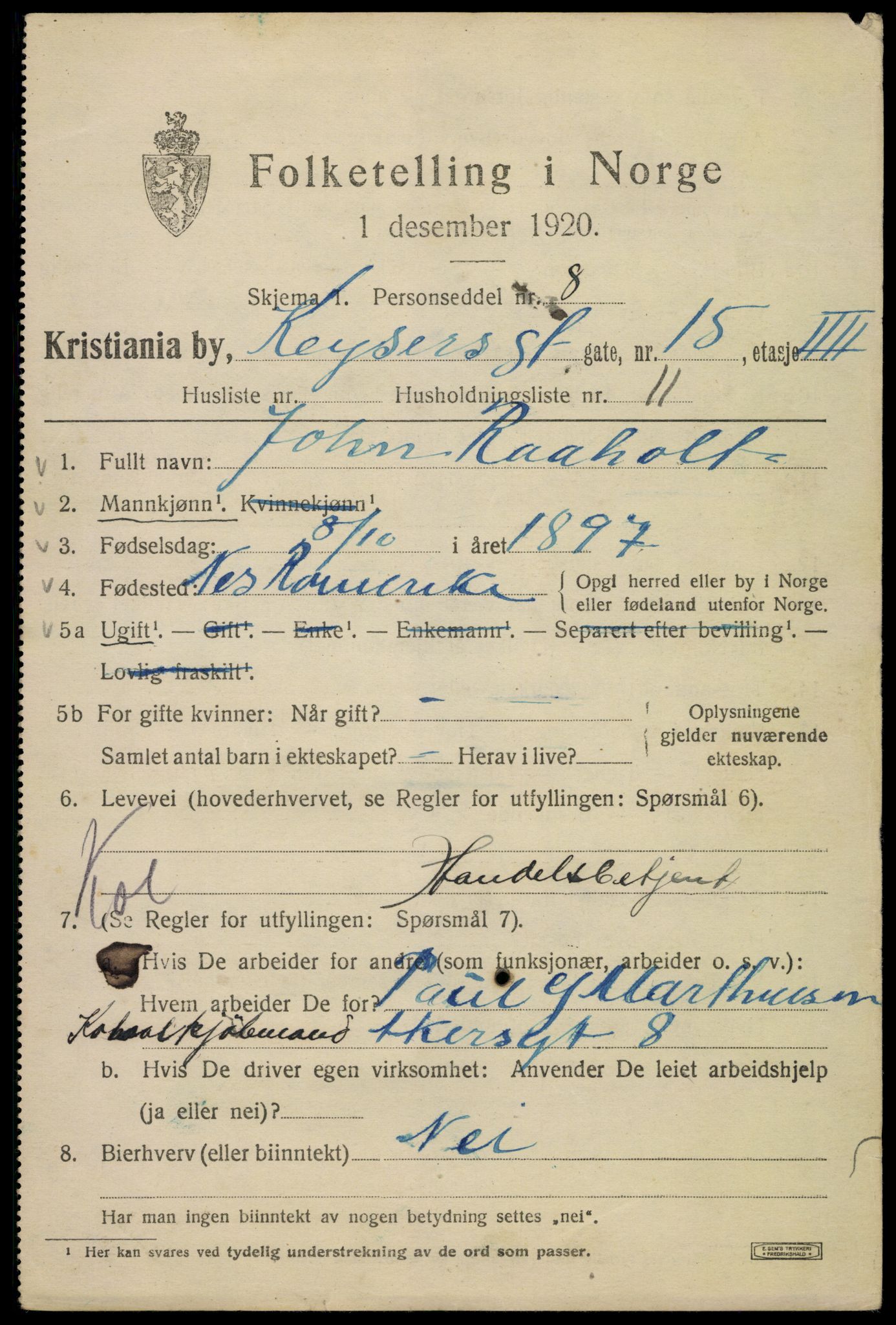 SAO, 1920 census for Kristiania, 1920, p. 332101