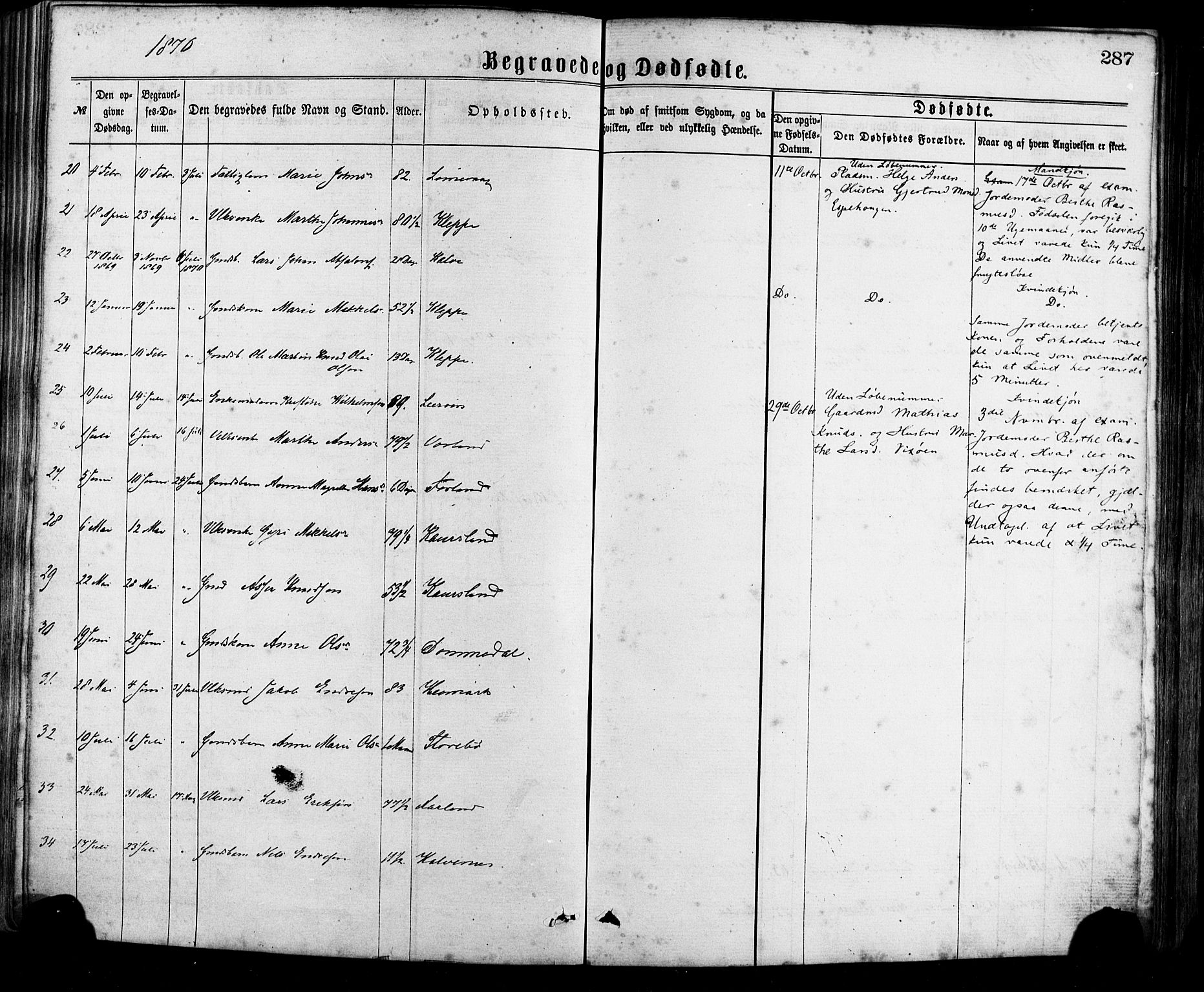 Sund sokneprestembete, AV/SAB-A-99930: Parish register (official) no. A 15, 1867-1881, p. 287