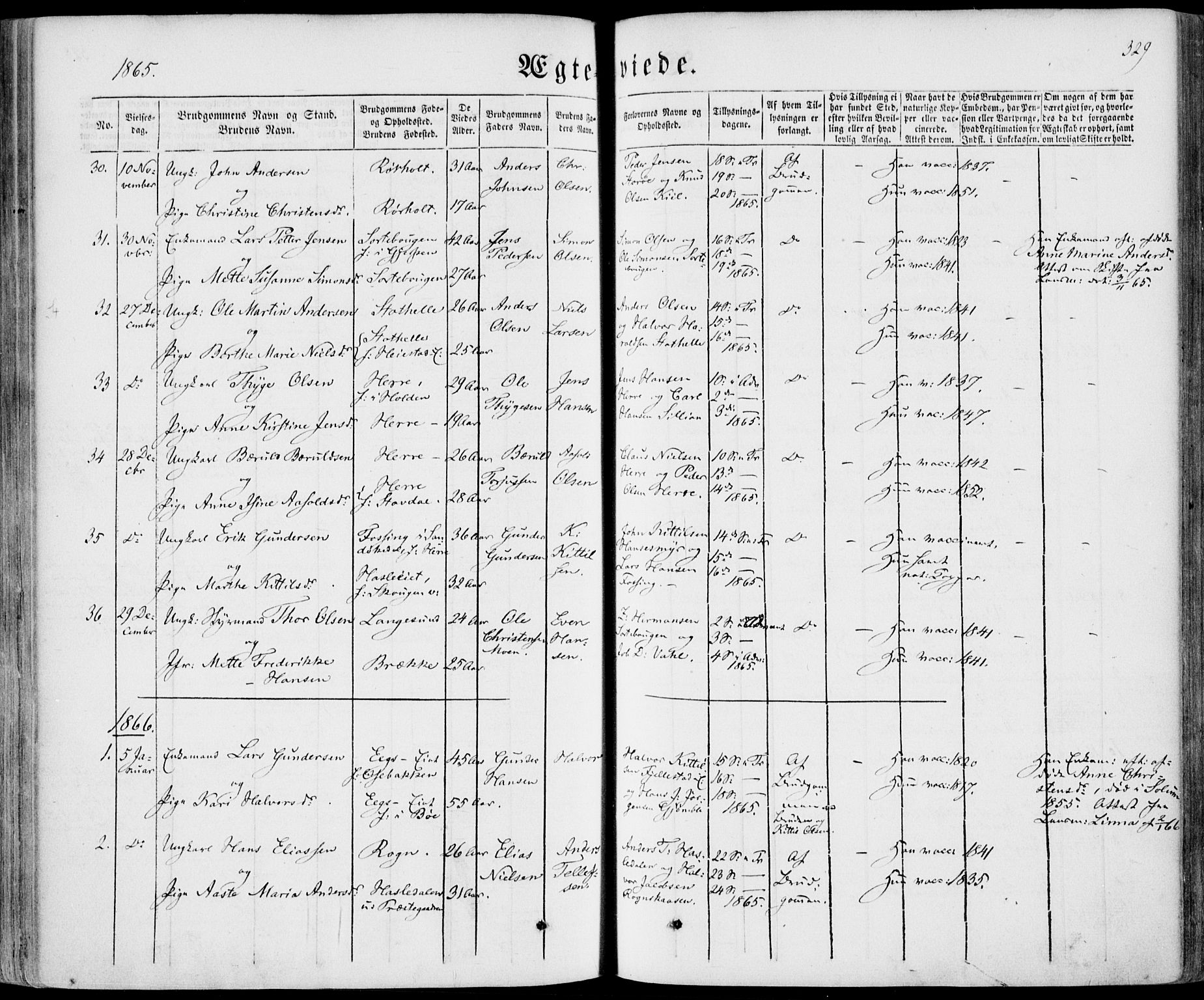 Bamble kirkebøker, AV/SAKO-A-253/F/Fa/L0005: Parish register (official) no. I 5, 1854-1869, p. 329
