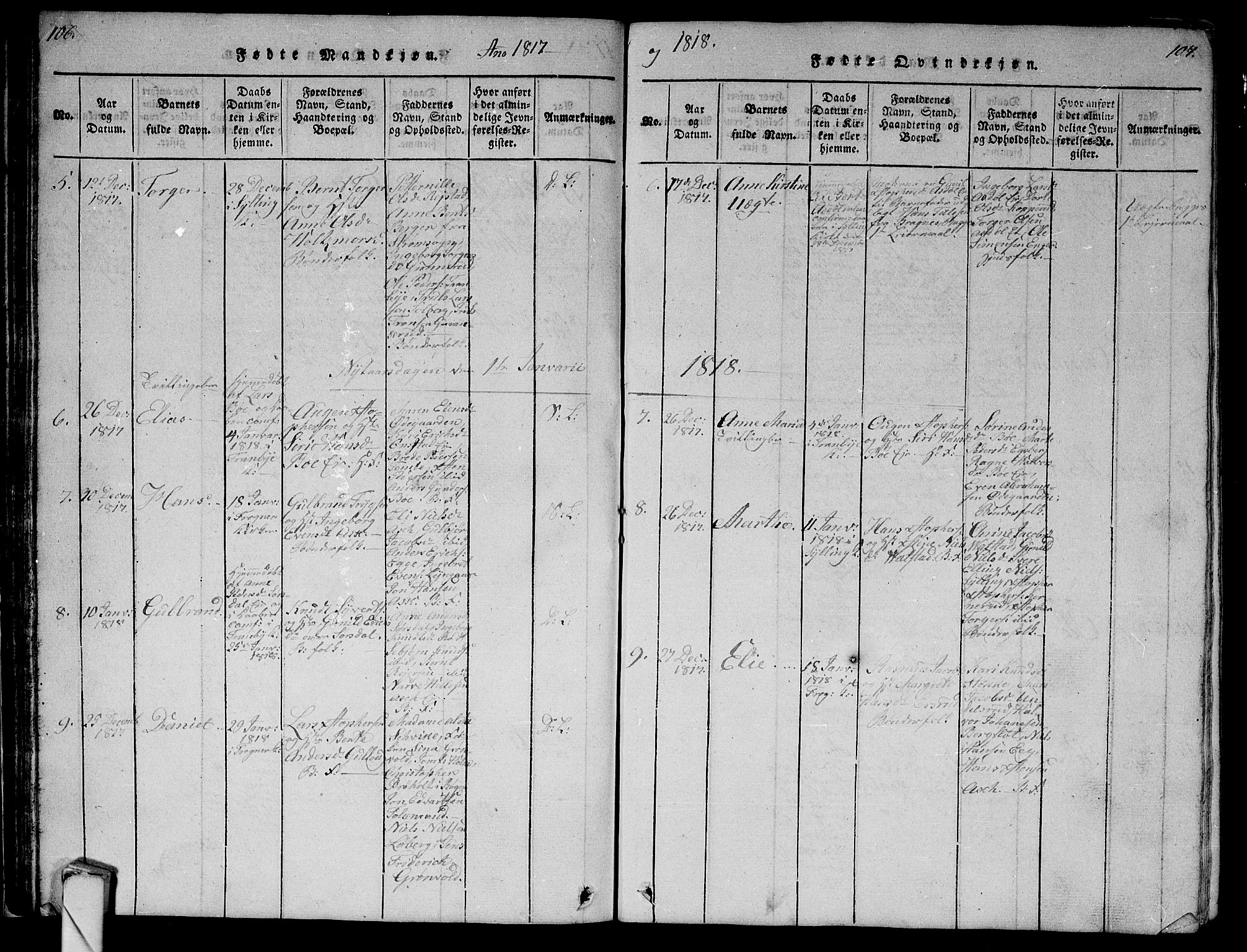 Lier kirkebøker, SAKO/A-230/G/Ga/L0001: Parish register (copy) no. I 1, 1813-1824, p. 106-107