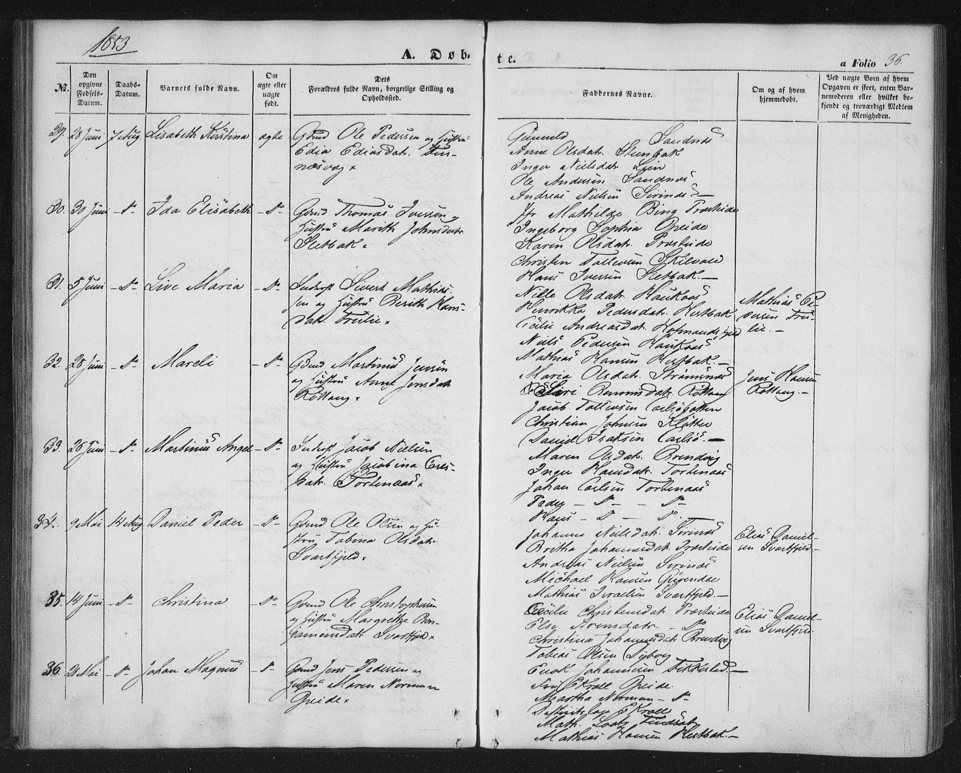 Ministerialprotokoller, klokkerbøker og fødselsregistre - Nordland, AV/SAT-A-1459/859/L0844: Parish register (official) no. 859A04, 1849-1862, p. 36