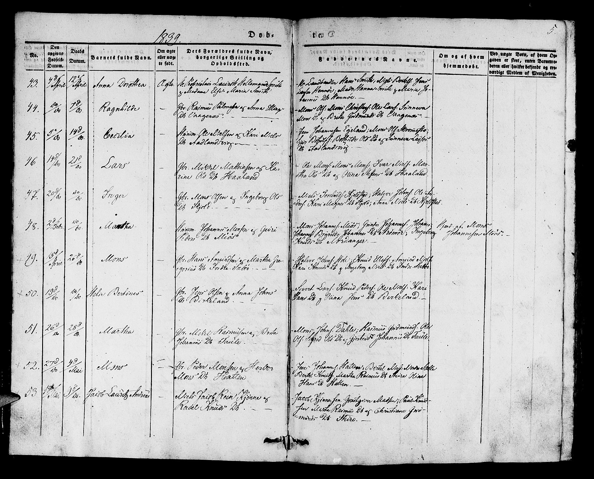 Manger sokneprestembete, AV/SAB-A-76801/H/Haa: Parish register (official) no. A 5, 1839-1848, p. 5