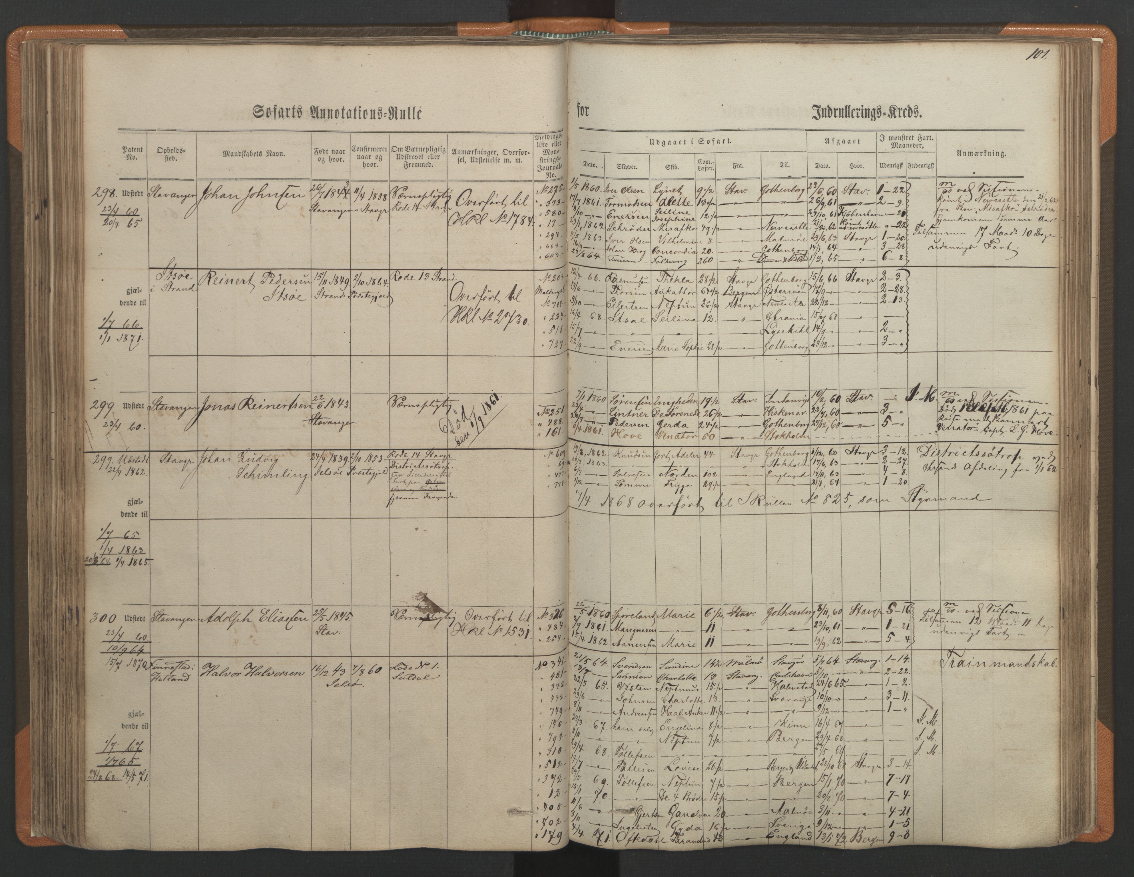 Stavanger sjømannskontor, AV/SAST-A-102006/F/Ff/L0001: Annotasjonsrulle, patentnr. 1-597 (del 1), 1860-1864, p. 110