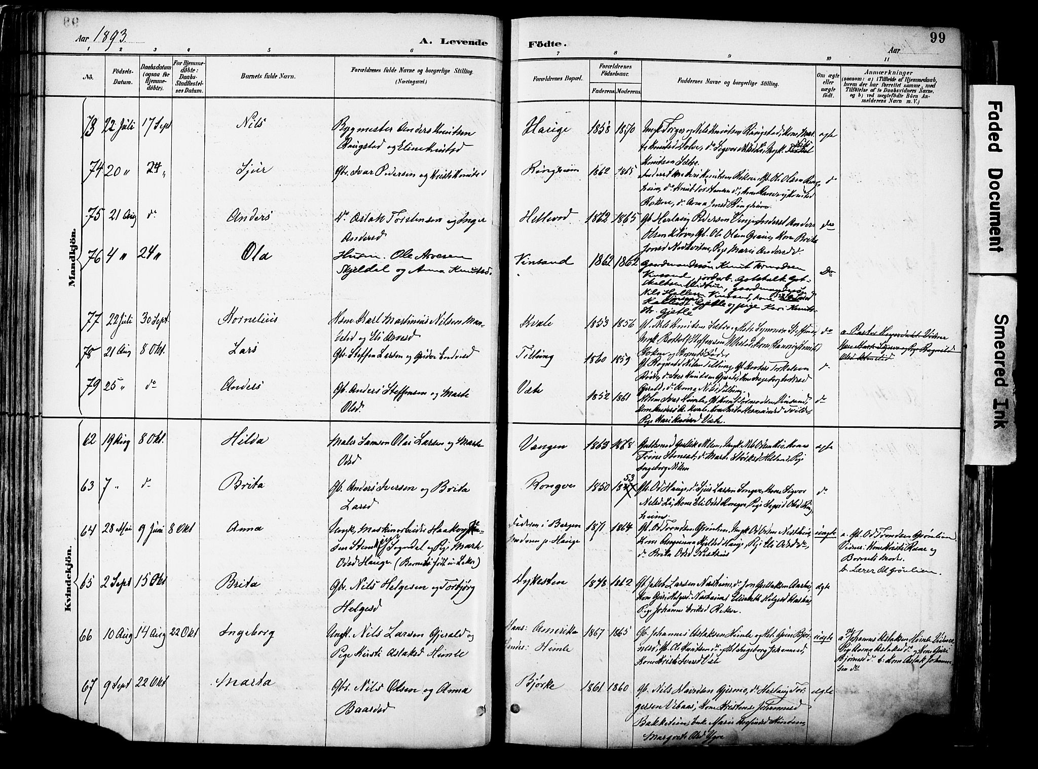 Voss sokneprestembete, AV/SAB-A-79001/H/Haa: Parish register (official) no. A 21, 1887-1903, p. 99