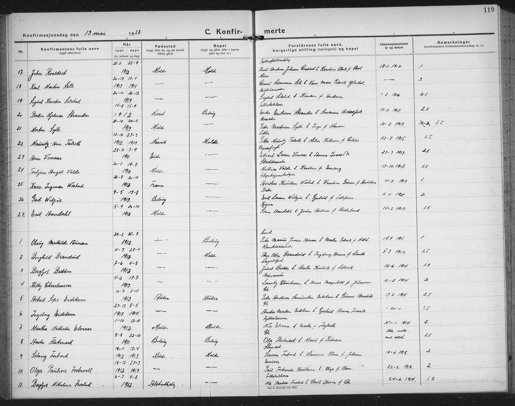 Ministerialprotokoller, klokkerbøker og fødselsregistre - Møre og Romsdal, AV/SAT-A-1454/558/L0704: Parish register (copy) no. 558C05, 1921-1942, p. 110