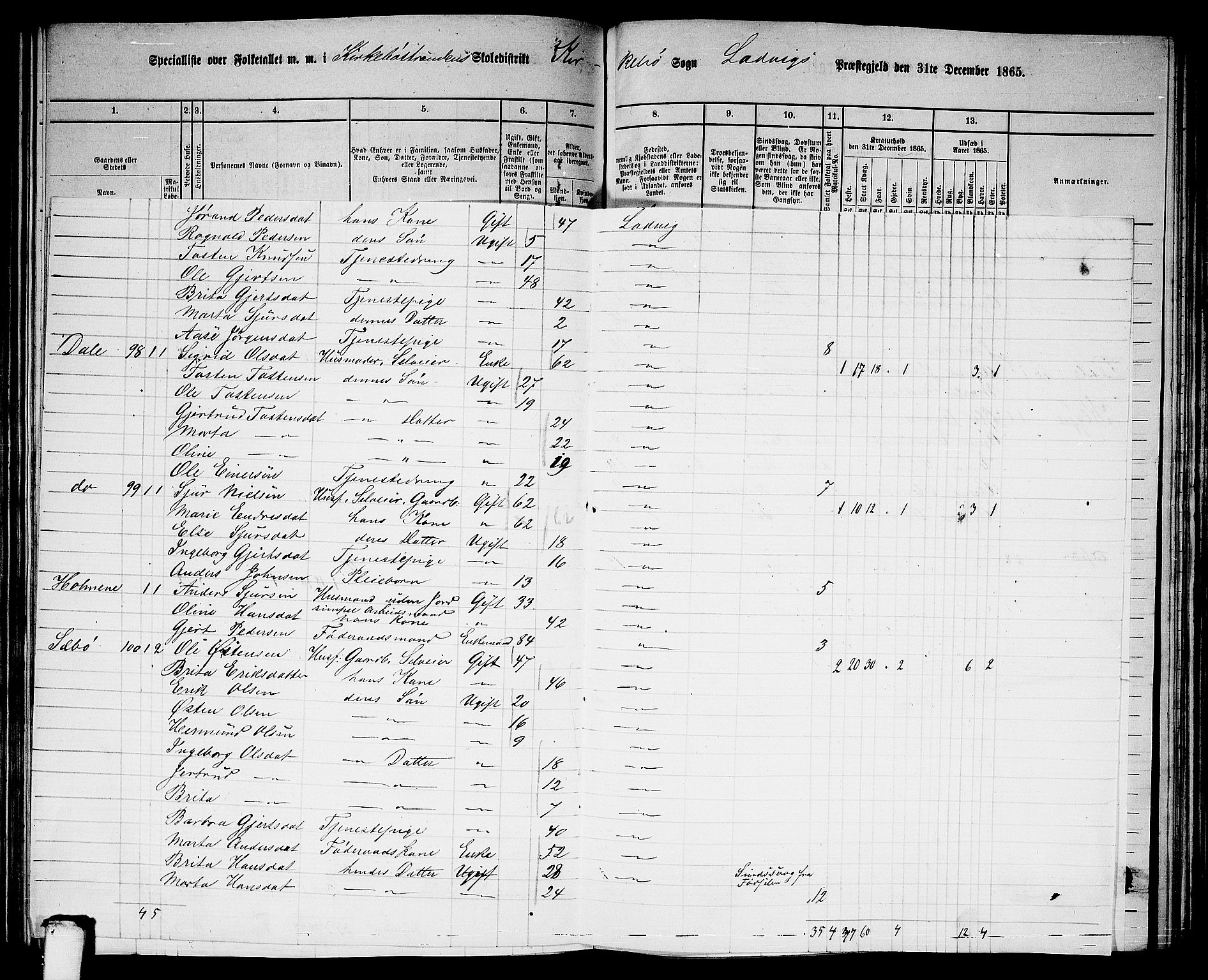 RA, 1865 census for Lavik, 1865, p. 132