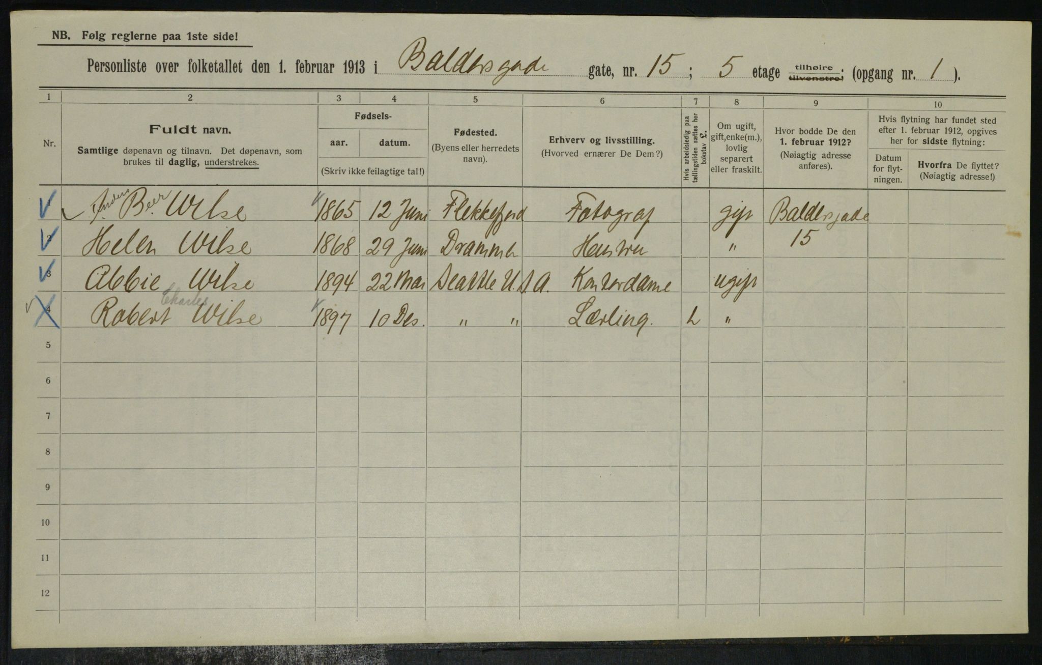 OBA, Municipal Census 1913 for Kristiania, 1913, p. 3190