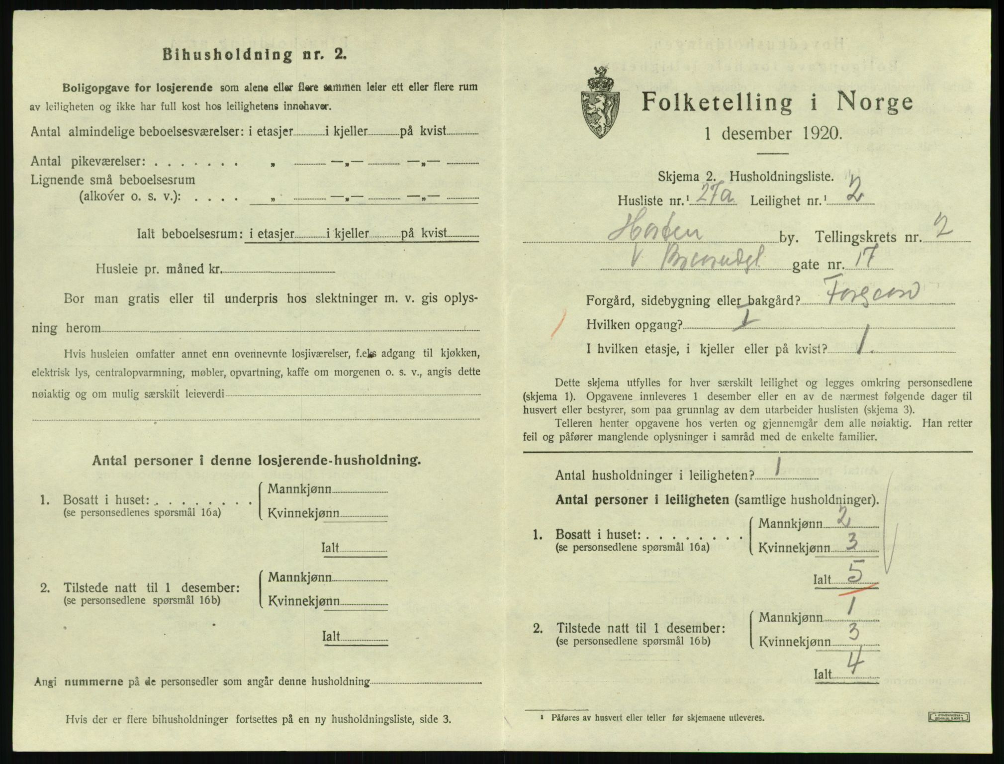 SAKO, 1920 census for Horten, 1920, p. 3389