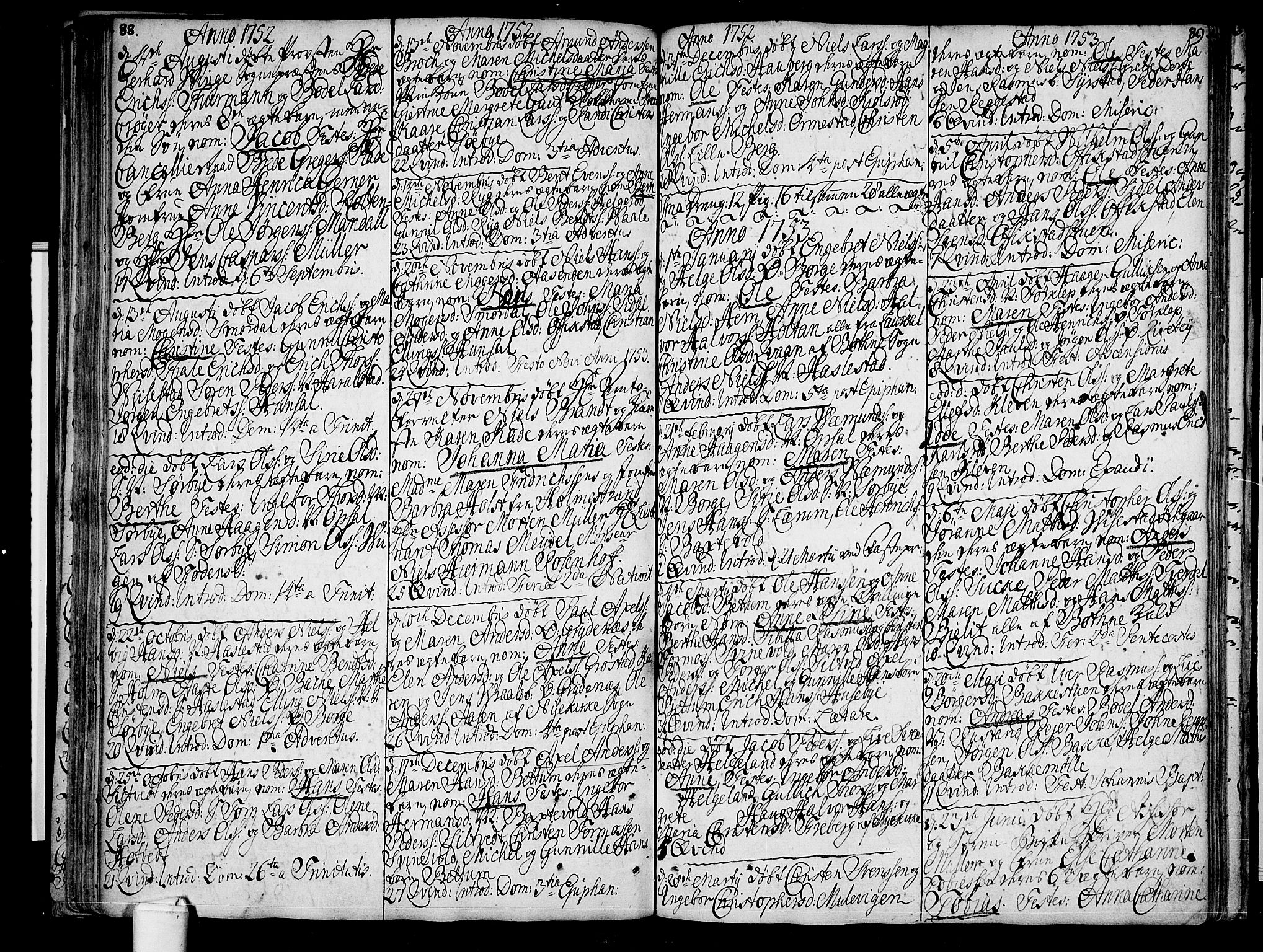 Våle kirkebøker, SAKO/A-334/F/Fa/L0003: Parish register (official) no. I 3, 1732-1773, p. 88-89