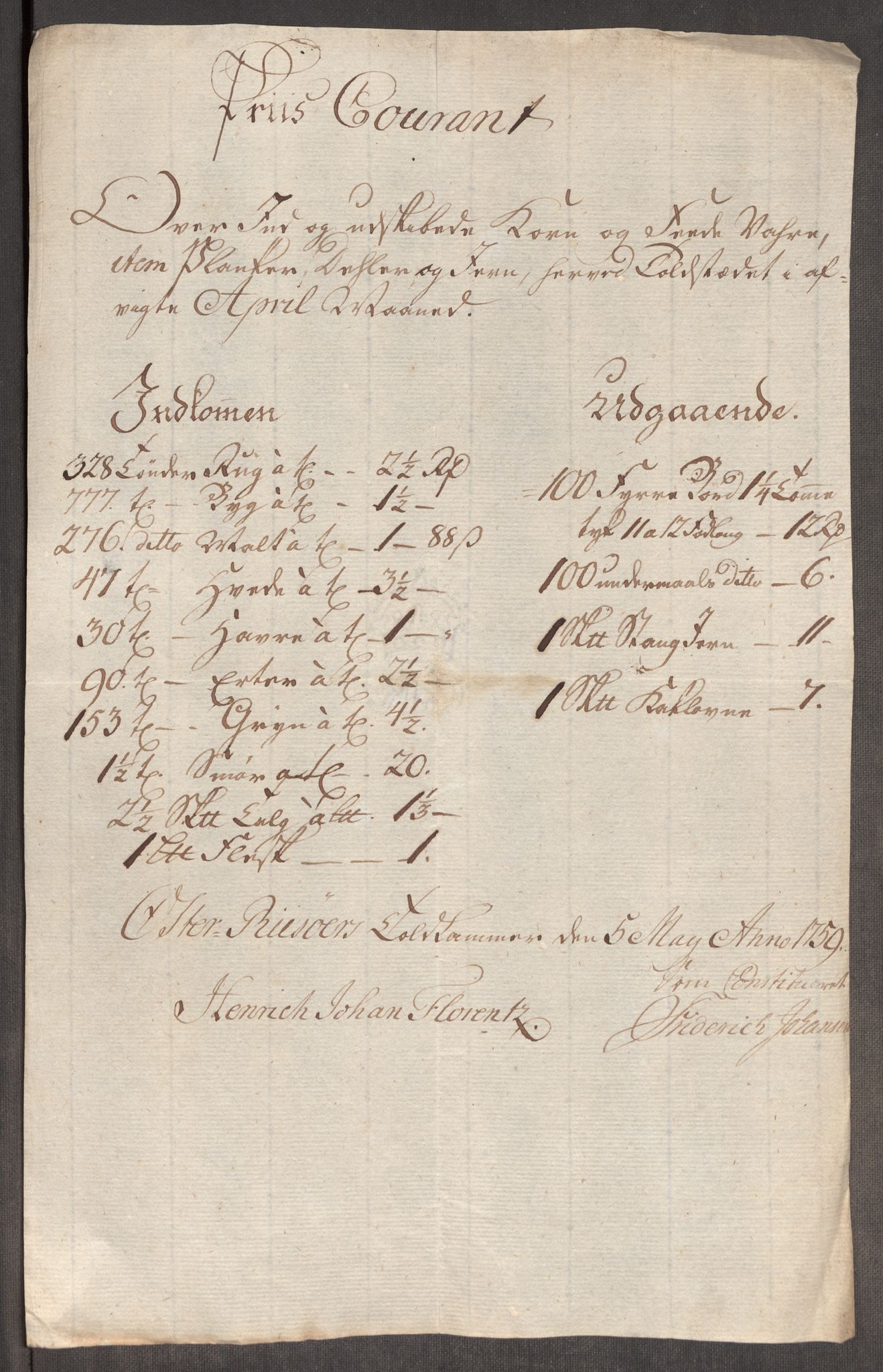 Rentekammeret inntil 1814, Realistisk ordnet avdeling, AV/RA-EA-4070/Oe/L0006: [Ø1]: Priskuranter, 1758-1760, p. 576