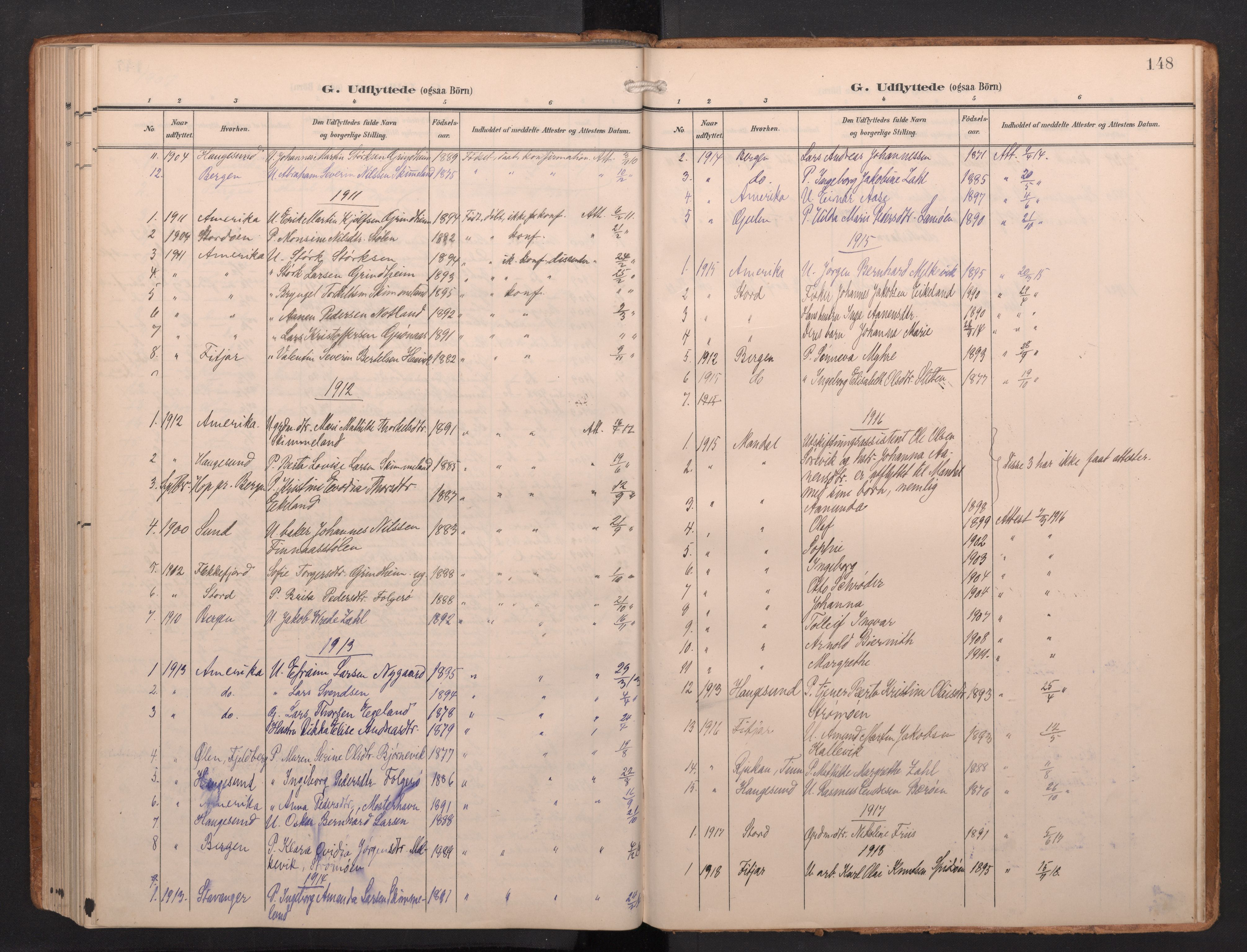 Finnås sokneprestembete, AV/SAB-A-99925/H/Ha/Haa/Haab/L0003: Parish register (official) no. B 3, 1907-1923, p. 148