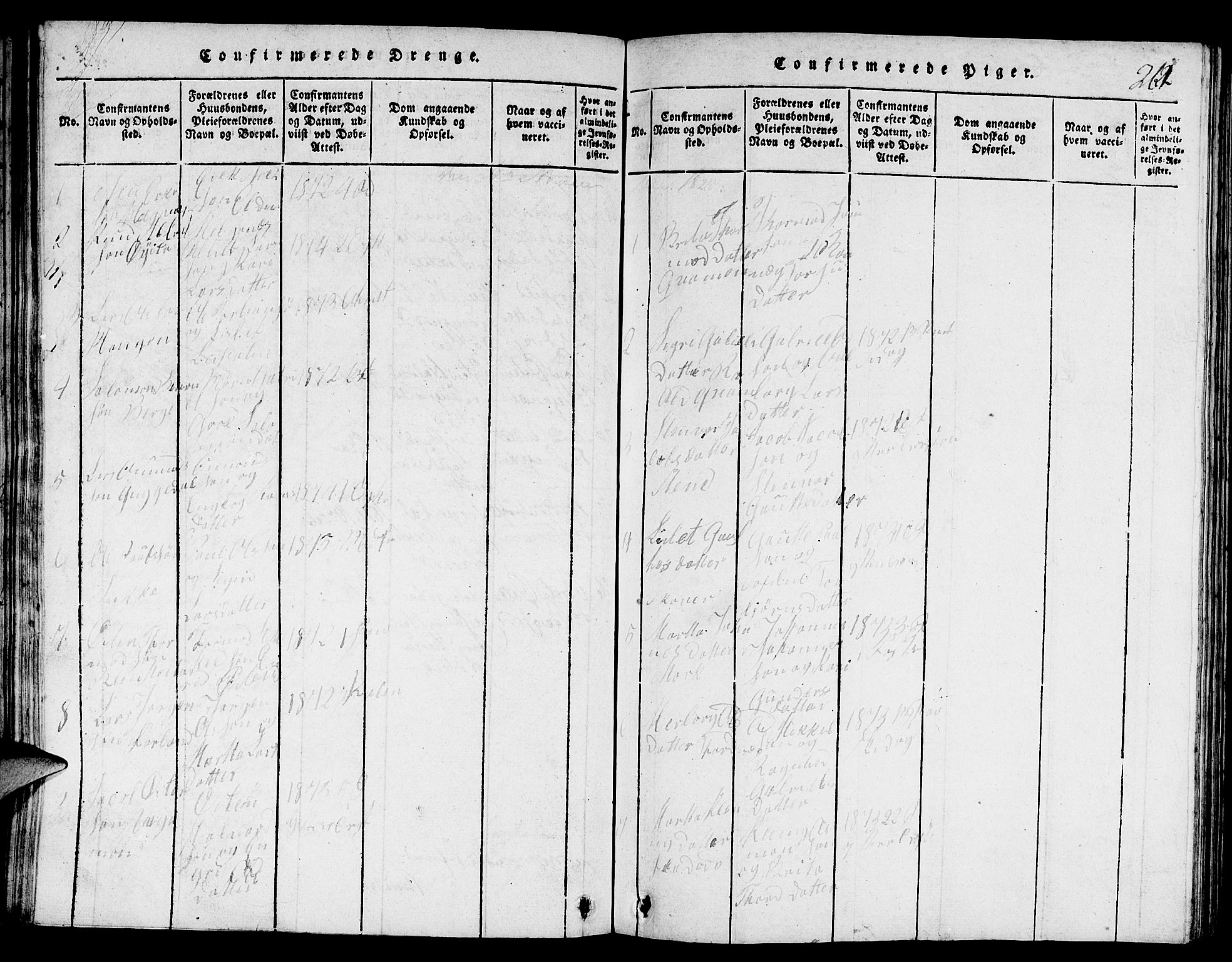 Suldal sokneprestkontor, SAST/A-101845/01/V/L0001: Parish register (copy) no. B 1, 1816-1836, p. 262