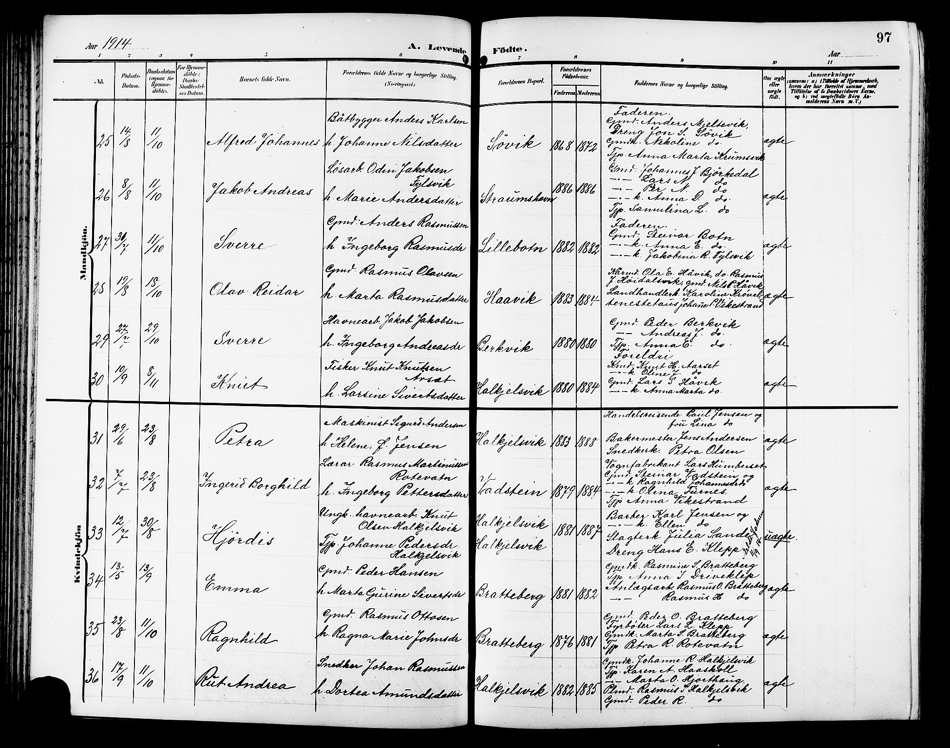 Ministerialprotokoller, klokkerbøker og fødselsregistre - Møre og Romsdal, AV/SAT-A-1454/511/L0159: Parish register (copy) no. 511C05, 1902-1920, p. 97