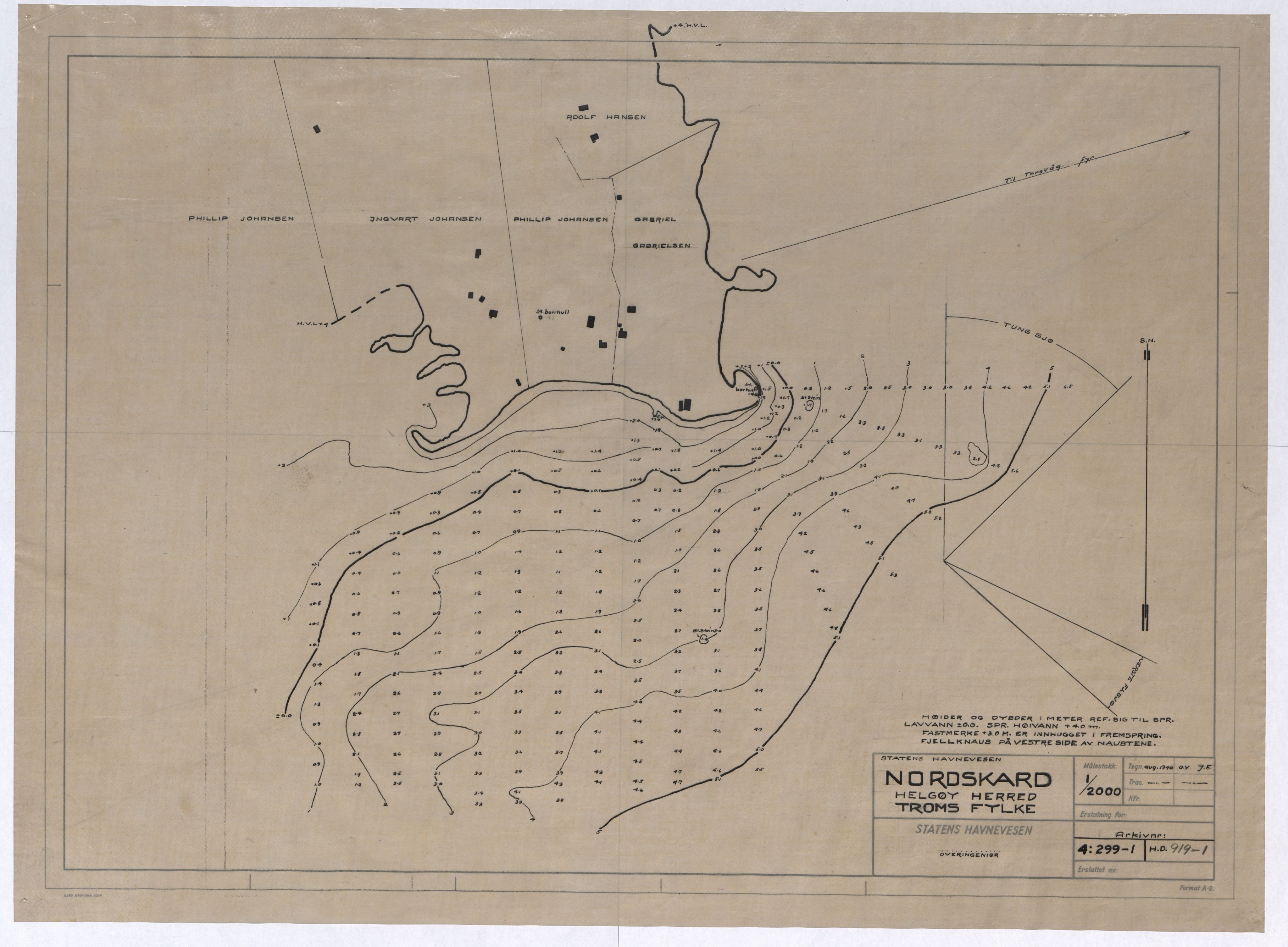 Havnedirektoratet, AV/RA-S-1604/2/T/Ta/L0937/0001: -- / Nordskard, Helgøy, Troms. 1:2000. Nr. 919.1, 1940, p. 1