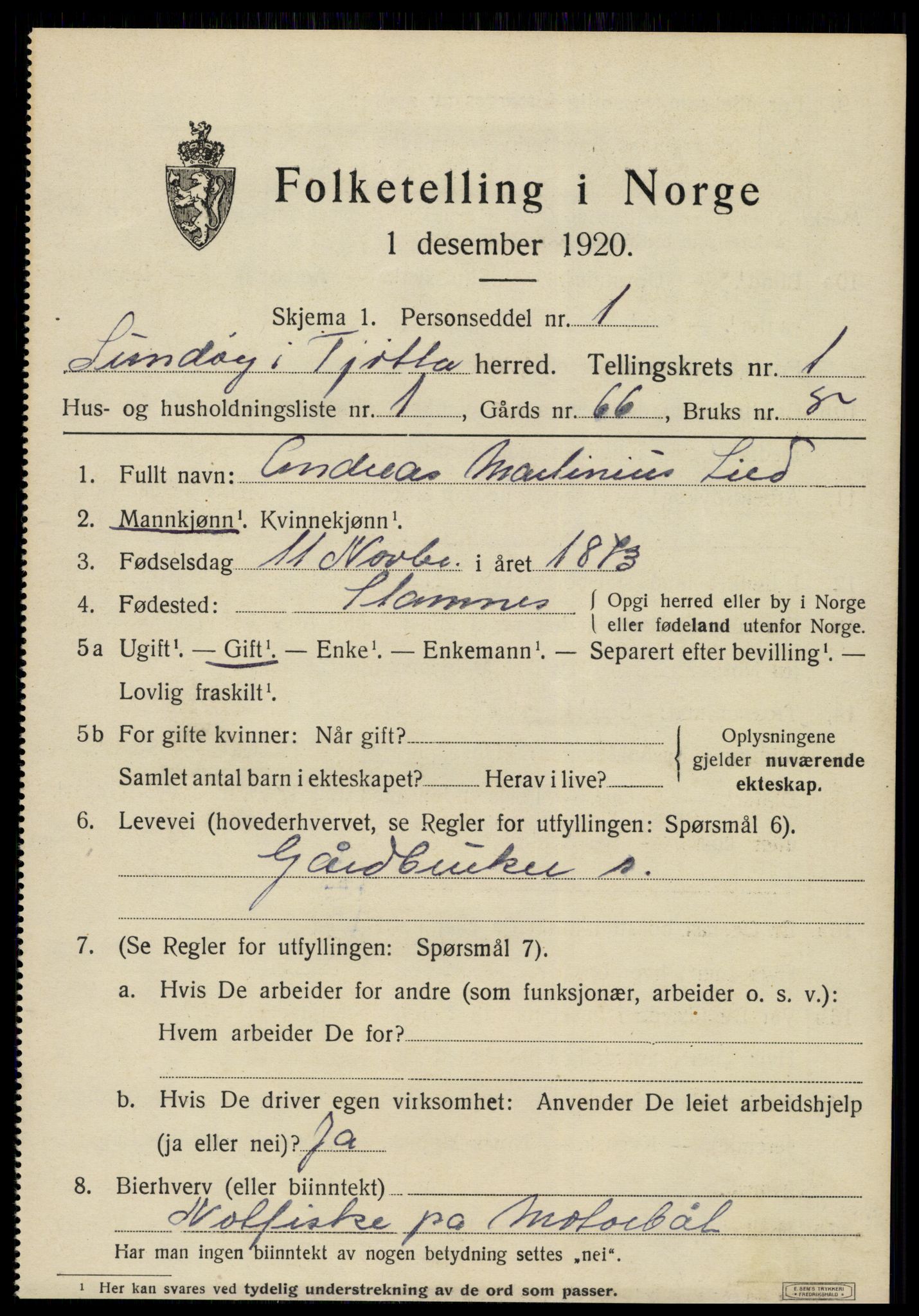 SAT, 1920 census for Tjøtta, 1920, p. 831