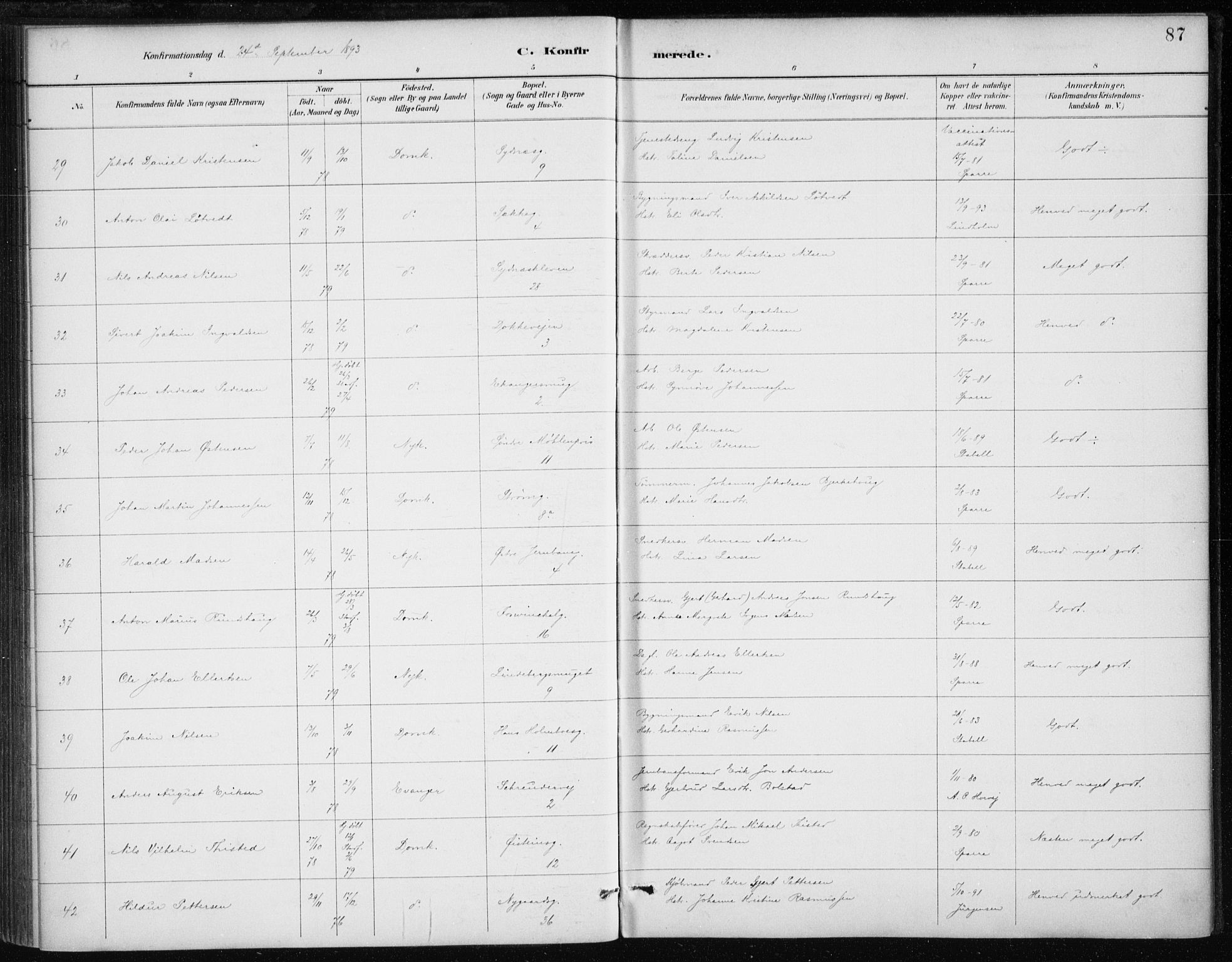 Johanneskirken sokneprestembete, AV/SAB-A-76001/H/Haa/L0008: Parish register (official) no. C 1, 1885-1907, p. 87