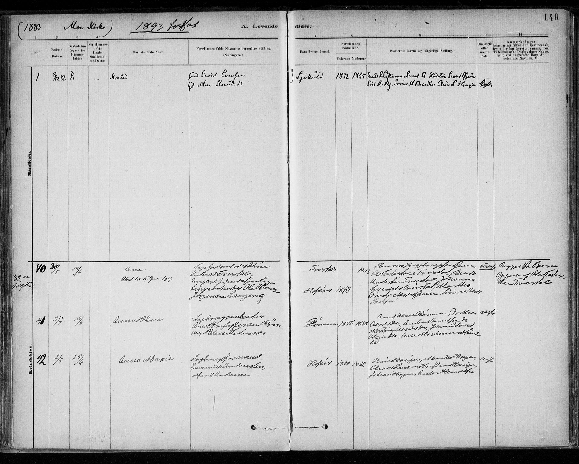 Ministerialprotokoller, klokkerbøker og fødselsregistre - Sør-Trøndelag, AV/SAT-A-1456/668/L0809: Parish register (official) no. 668A09, 1881-1895, p. 149