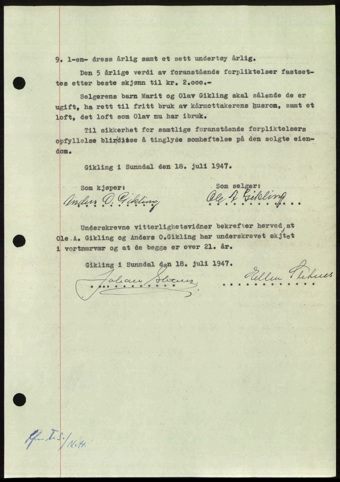 Nordmøre sorenskriveri, AV/SAT-A-4132/1/2/2Ca: Mortgage book no. A105, 1947-1947, Diary no: : 1652/1947