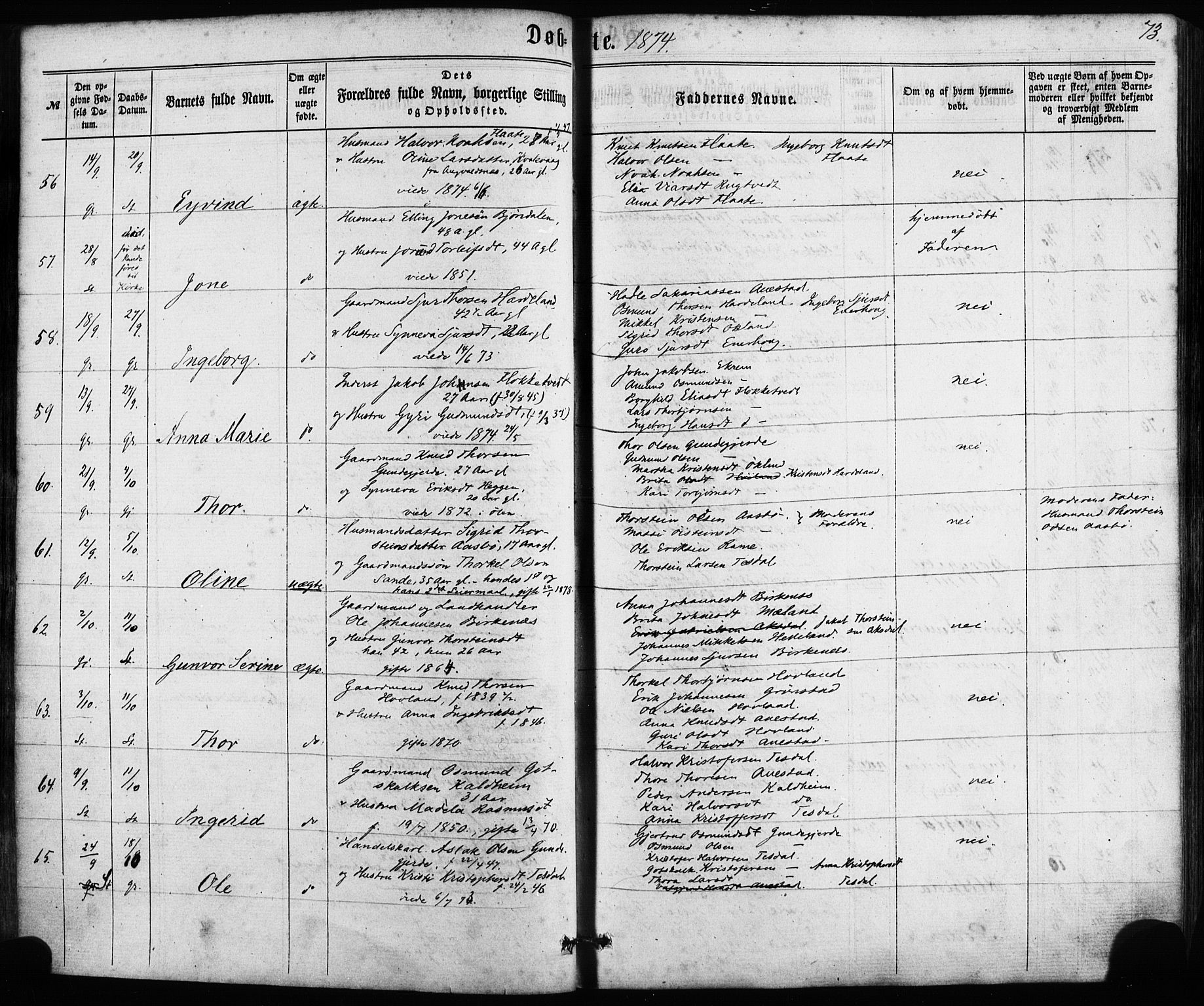 Etne sokneprestembete, SAB/A-75001/H/Haa: Parish register (official) no. A 9, 1862-1878, p. 73