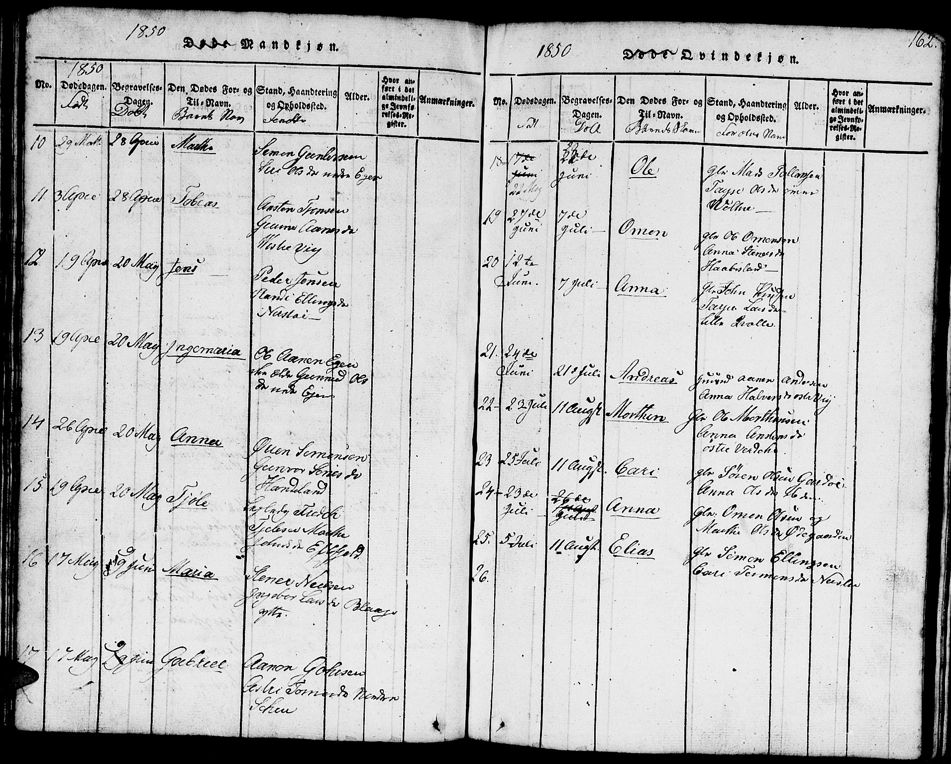 Hægebostad sokneprestkontor, AV/SAK-1111-0024/F/Fb/Fbb/L0001: Parish register (copy) no. B 1, 1816-1850, p. 162