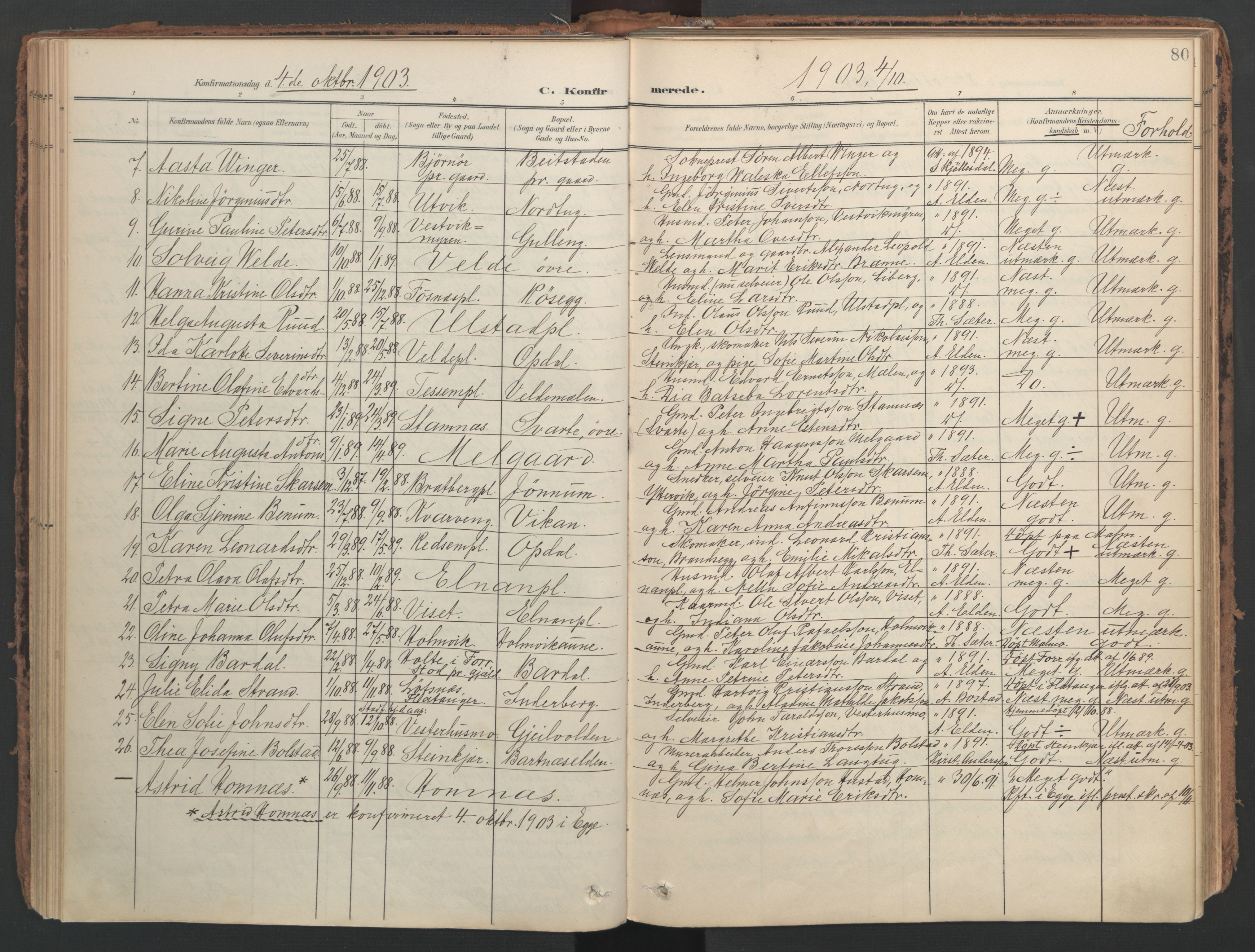 Ministerialprotokoller, klokkerbøker og fødselsregistre - Nord-Trøndelag, SAT/A-1458/741/L0397: Parish register (official) no. 741A11, 1901-1911, p. 80
