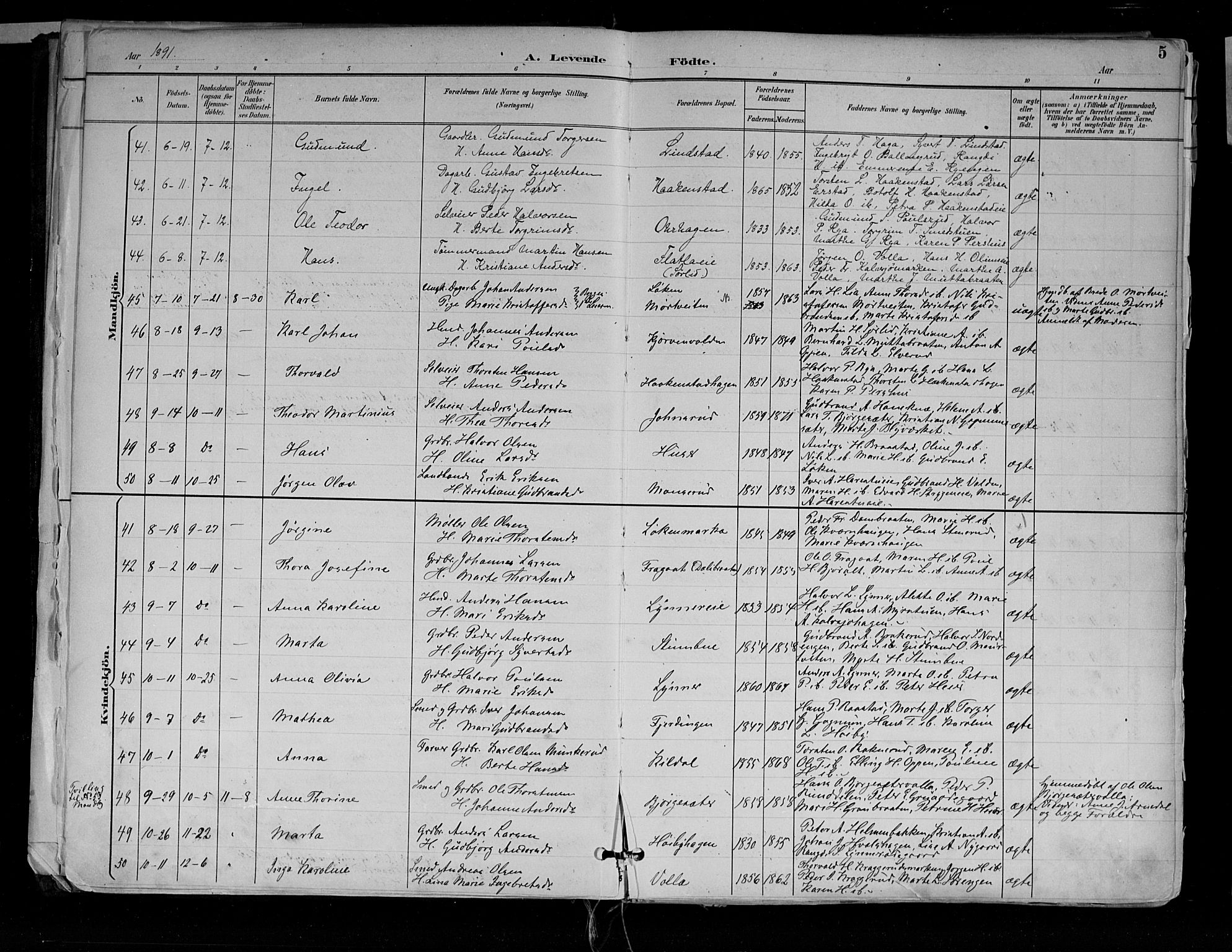 Jevnaker prestekontor, AV/SAH-PREST-116/H/Ha/Haa/L0010: Parish register (official) no. 10, 1891-1906, p. 5