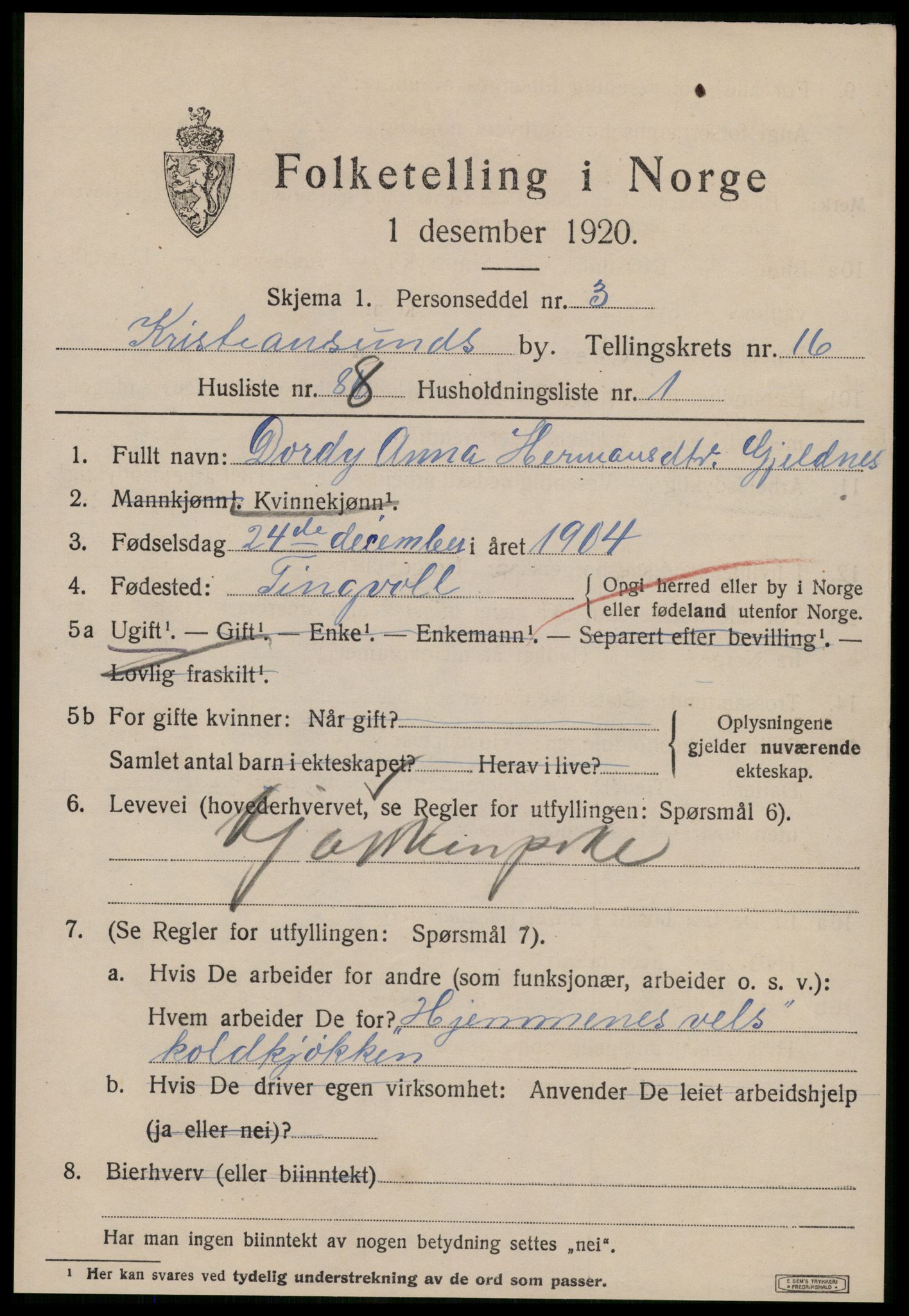 SAT, 1920 census for Kristiansund, 1920, p. 35875