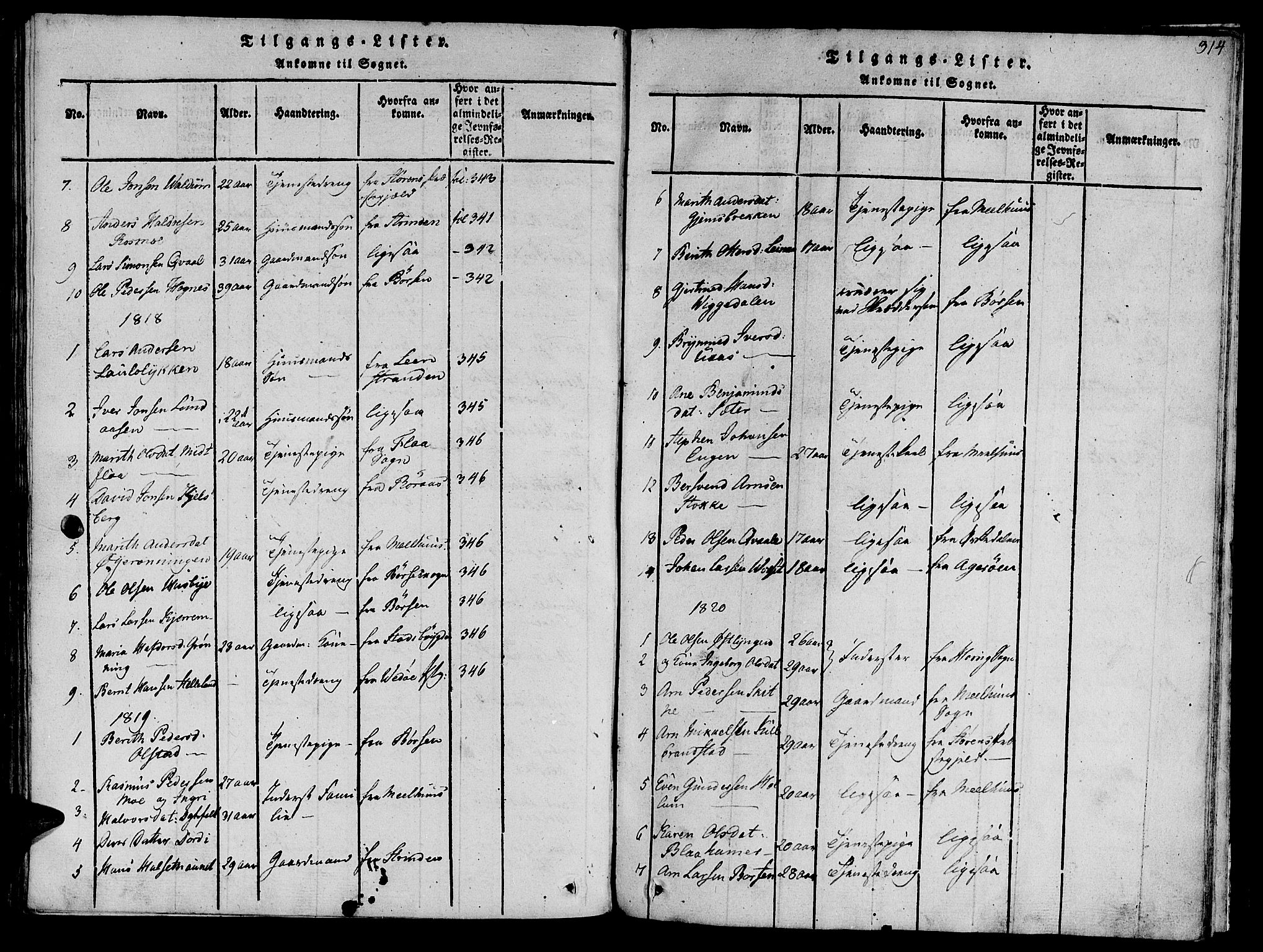 Ministerialprotokoller, klokkerbøker og fødselsregistre - Sør-Trøndelag, AV/SAT-A-1456/612/L0372: Parish register (official) no. 612A06 /1, 1816-1828, p. 314