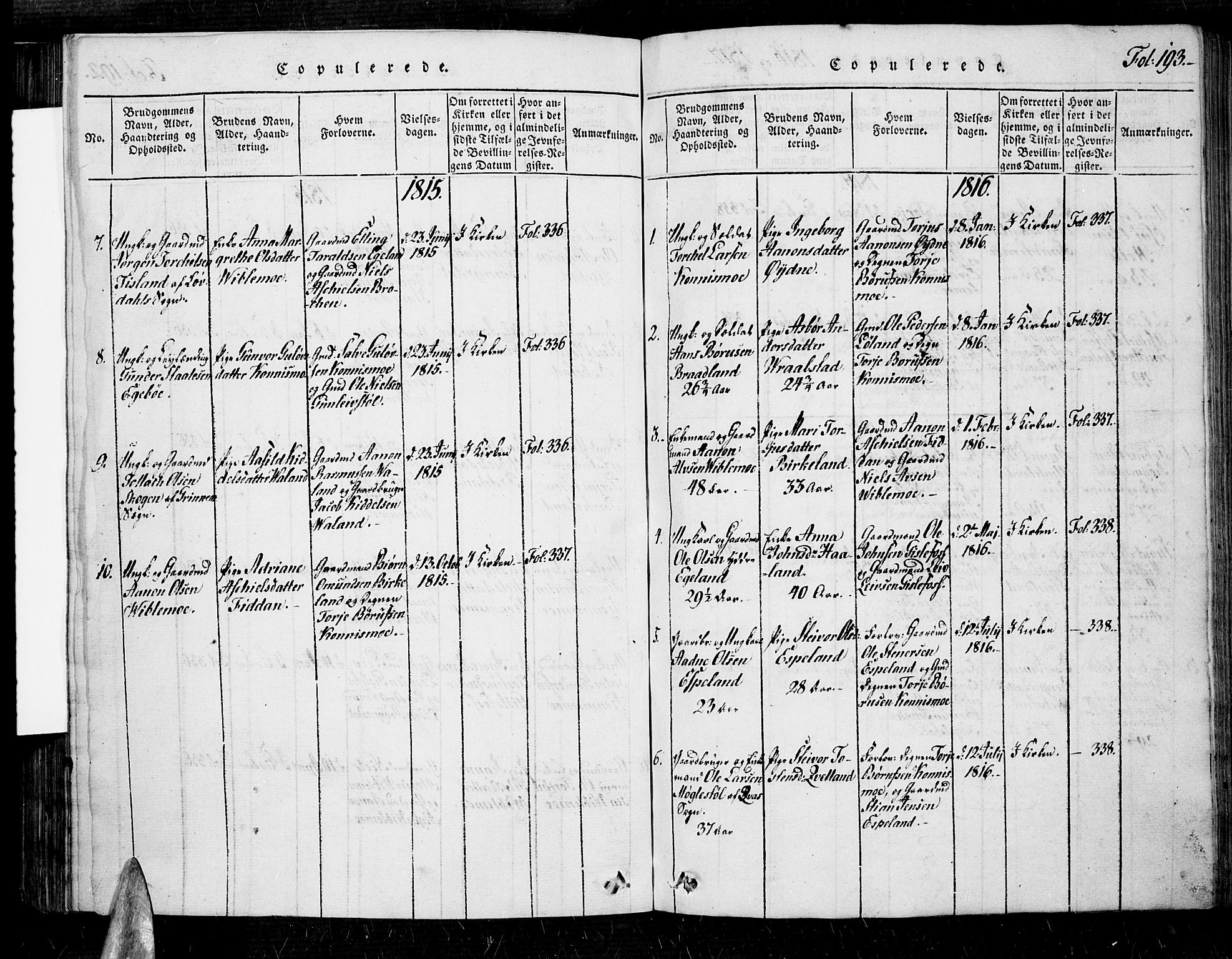 Nord-Audnedal sokneprestkontor, AV/SAK-1111-0032/F/Fa/Faa/L0001: Parish register (official) no. A 1, 1815-1856, p. 193