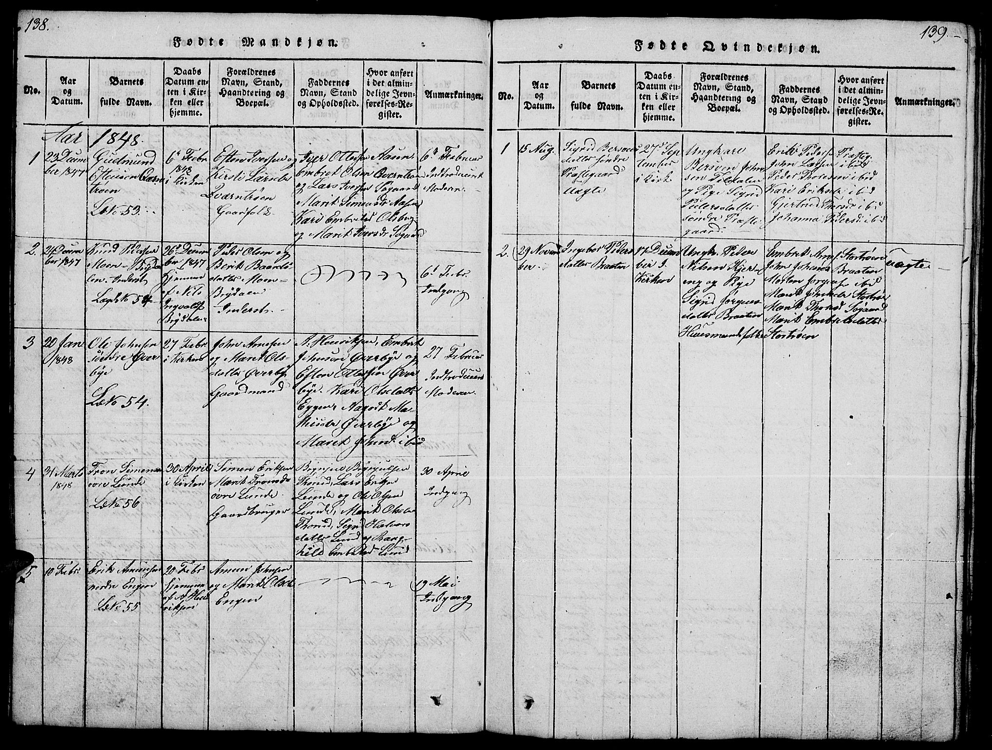 Tynset prestekontor, SAH/PREST-058/H/Ha/Hab/L0004: Parish register (copy) no. 4, 1814-1879, p. 138-139