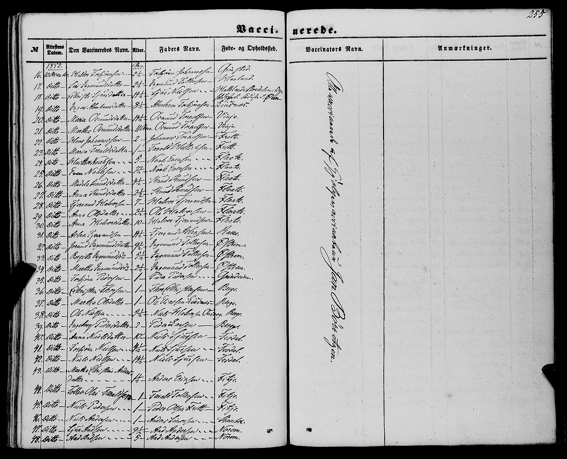 Etne sokneprestembete, AV/SAB-A-75001/H/Haa: Parish register (official) no. A 8, 1848-1862, p. 255