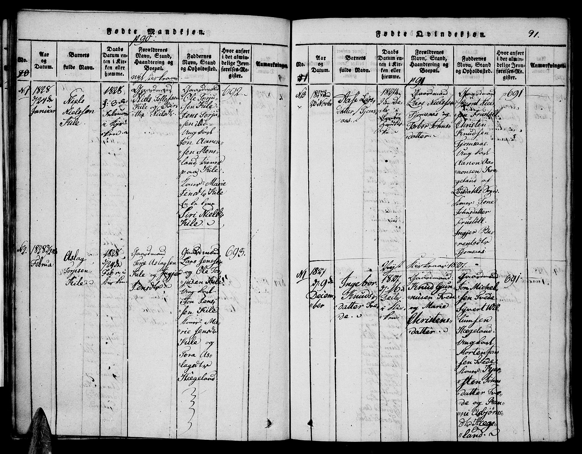 Vennesla sokneprestkontor, AV/SAK-1111-0045/Fa/Faa/L0003: Parish register (official) no. A 3, 1820-1834, p. 90-91