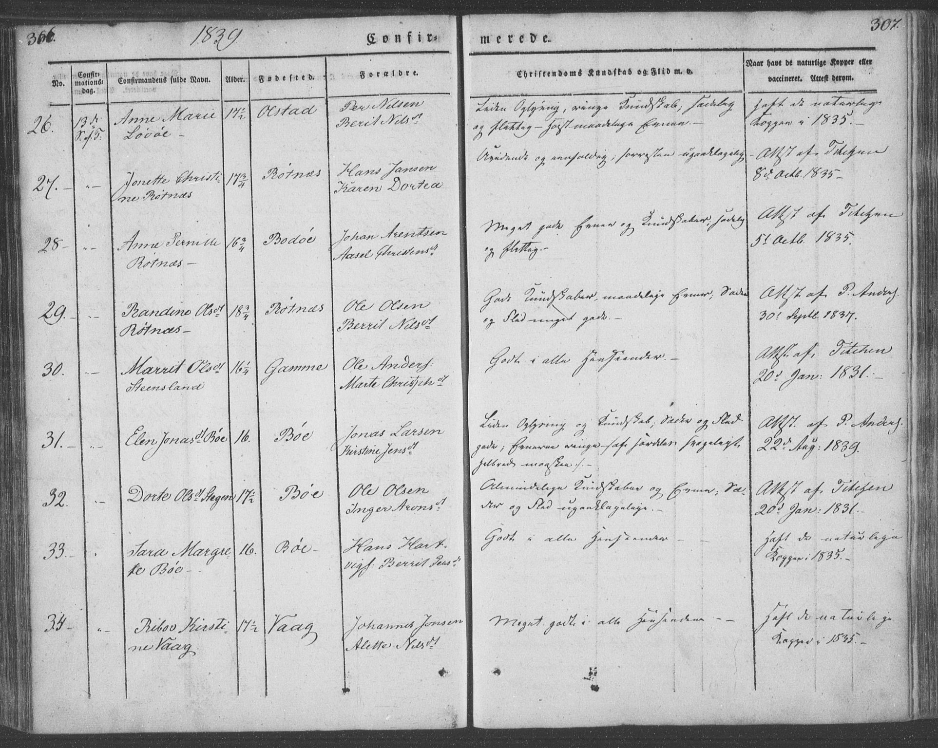 Ministerialprotokoller, klokkerbøker og fødselsregistre - Nordland, AV/SAT-A-1459/855/L0799: Parish register (official) no. 855A07, 1834-1852, p. 306-307